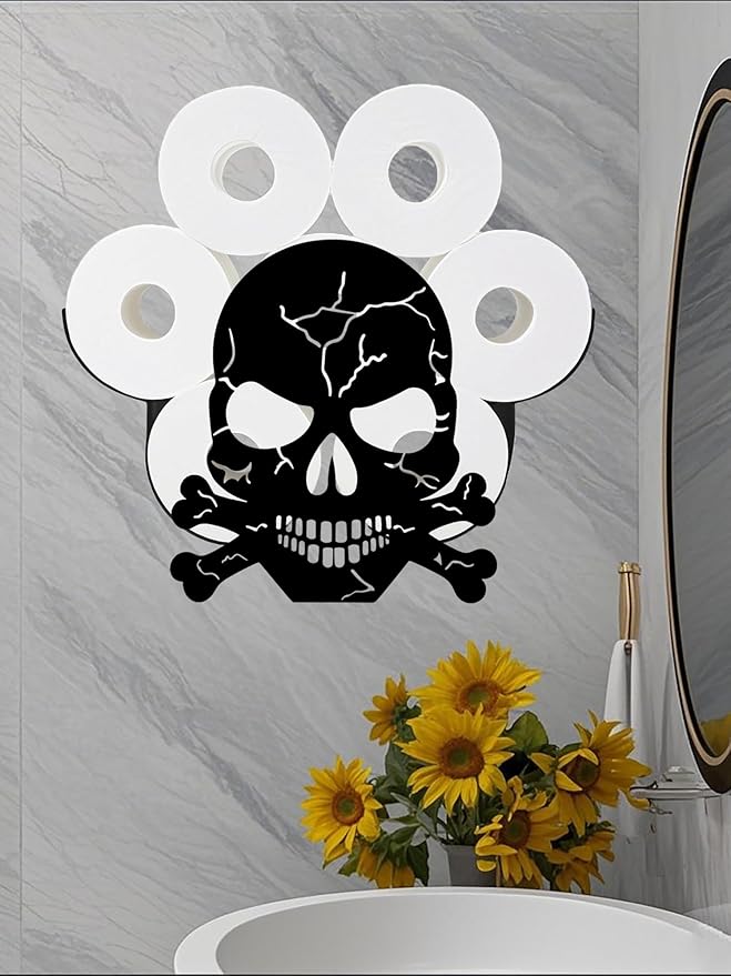 Sugar Skull Toilet Tissue Holder,Animal Paper Holders,Decorative Metal Papers Holder,Funny Toilet Animal Storage for Bathrooms,Bathroom Paper Organizer for Extra 8 Rolls Wall Mounted Art Decor