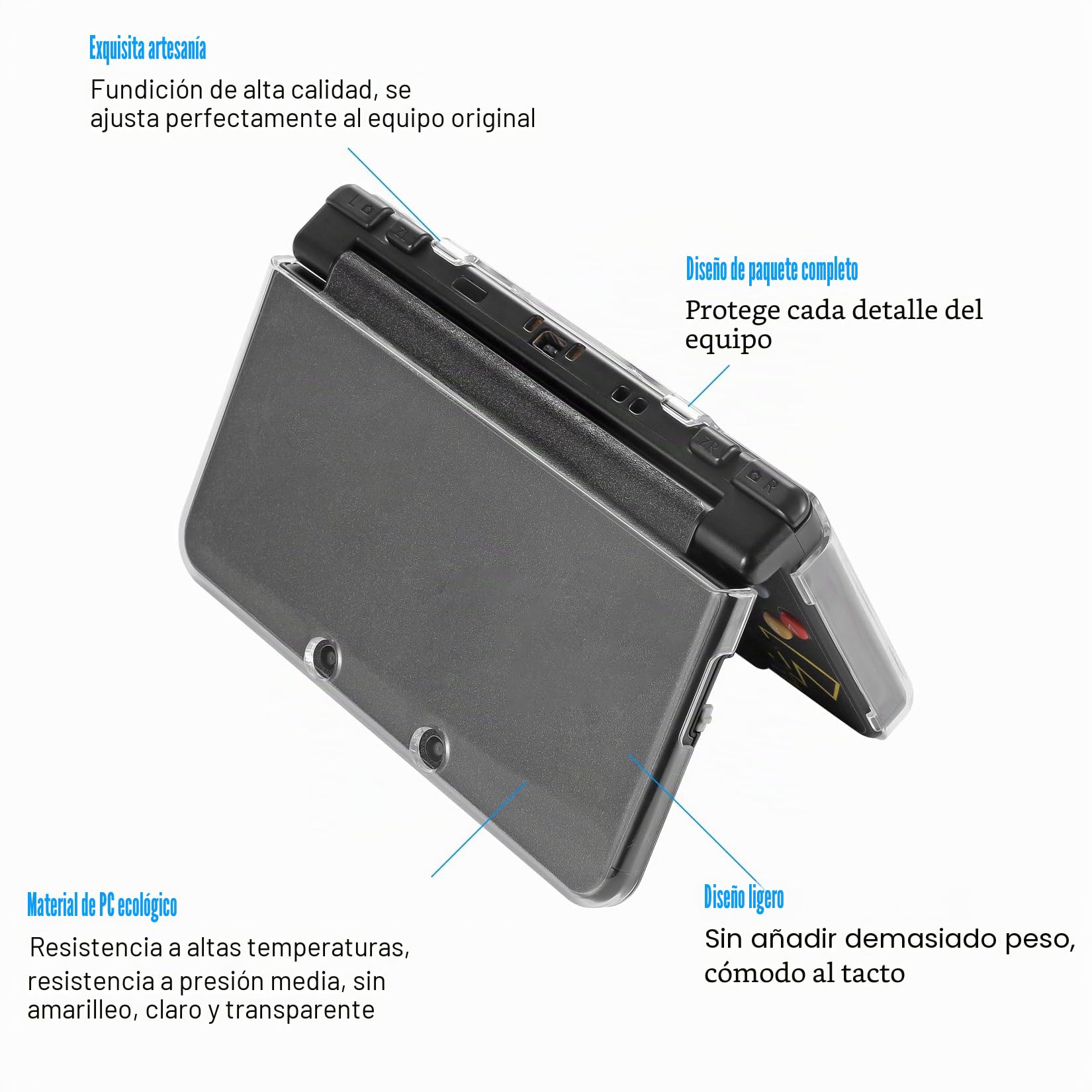 VSEER Funda 3DS – Carcasa rígida transparente ultra transparente para Nintendo New 3DS – [Nuevo diseño modificado sin bisagras]