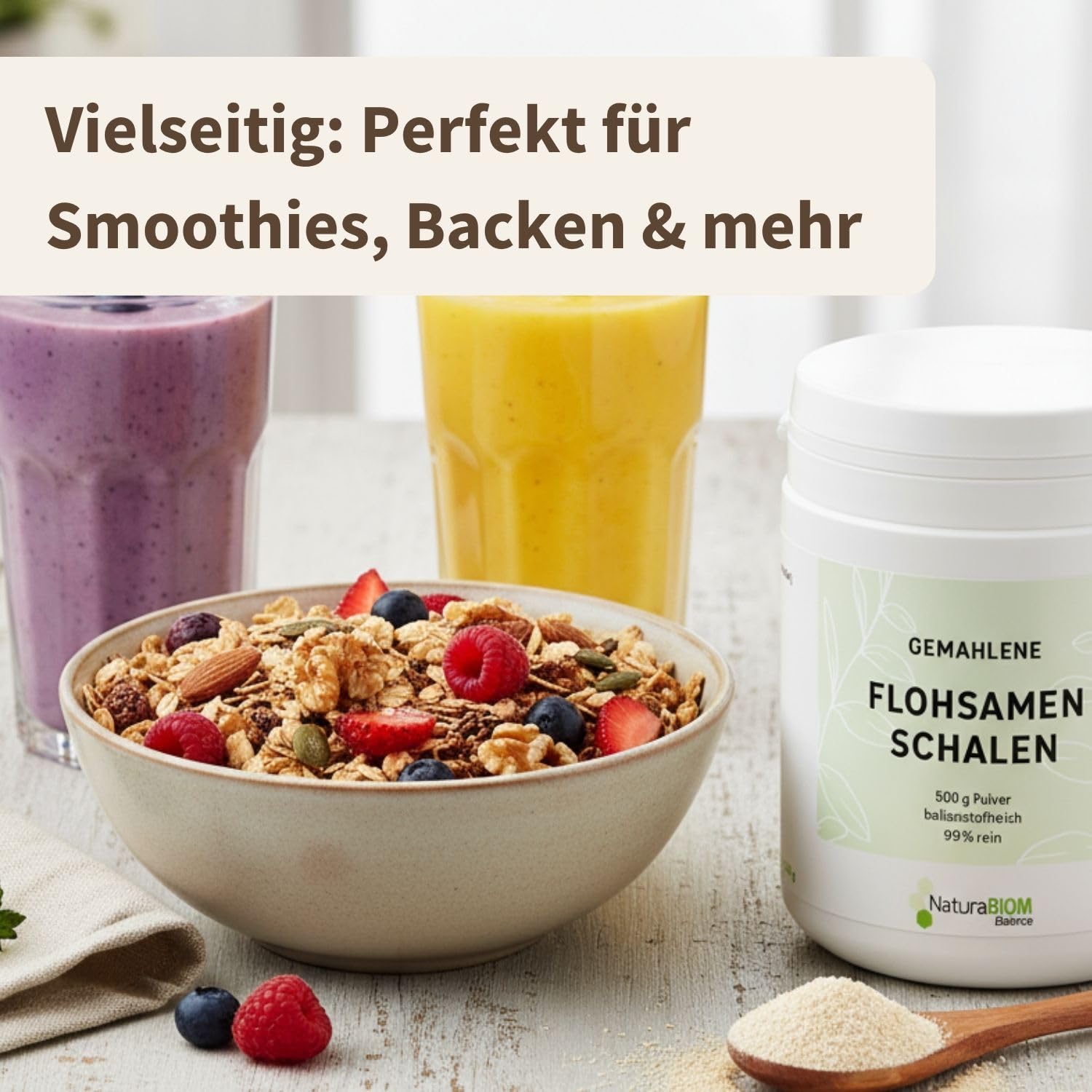 Cáscaras de semillas de psyllium orgánicas en polvo, 500 g, molidas – 99% de pureza, 90% de fibra, vegano, sin gluten, sin aditivos, probado en laboratorio, ideal para nutrición consciente