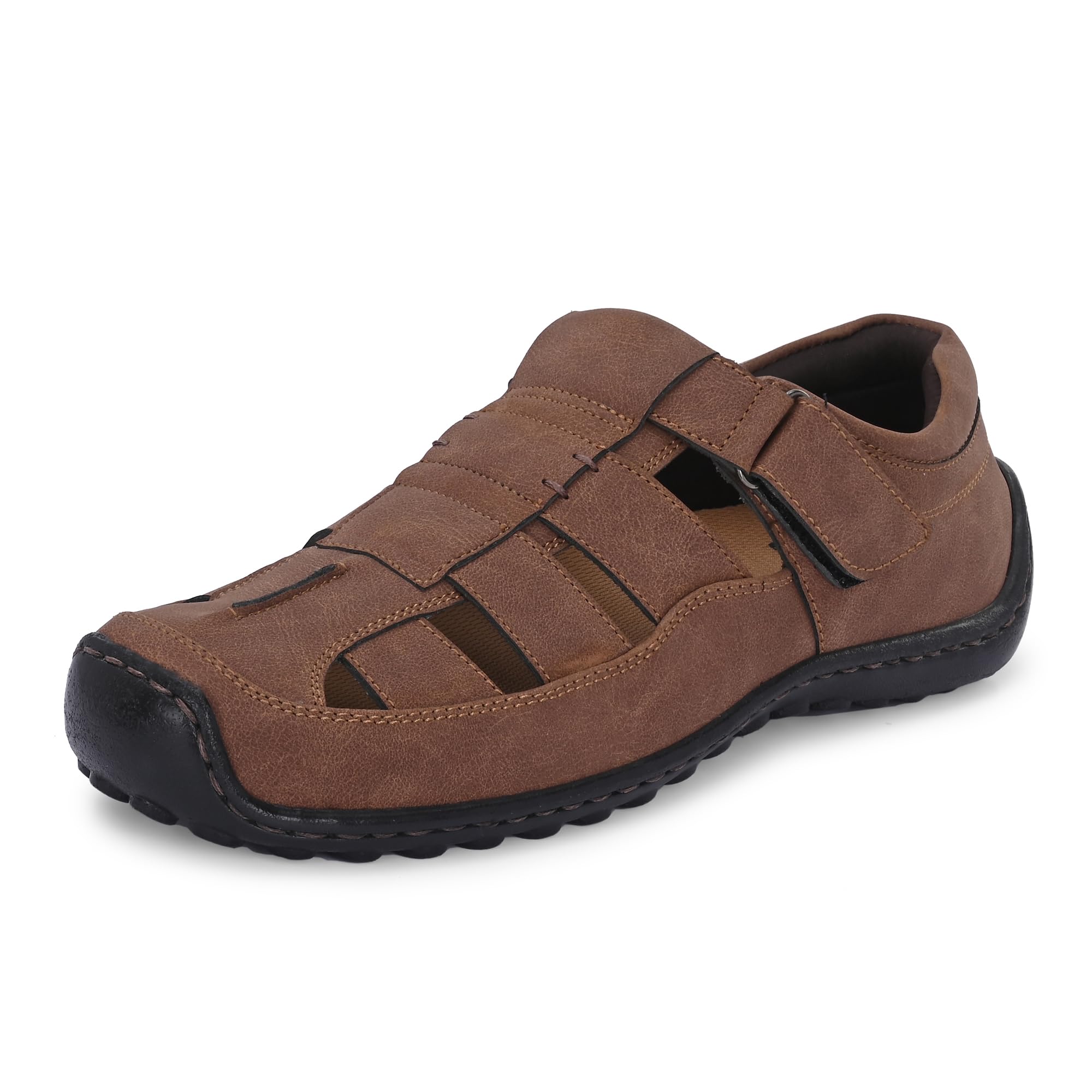 Men's Fisherman Sandals | Cushioned Insole & Hook & Loop Straps | Trendy Sporty Design with Premium Upper | Closed-Toe Sandals for Travel & Walking (6620)-image-25