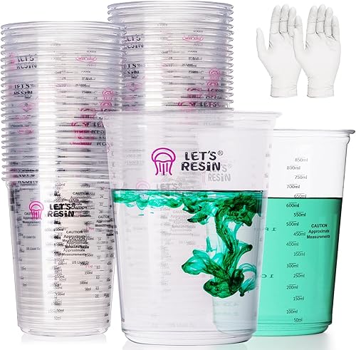 LET'S RESIN Vasos mezcladores de resina, 45 unidades de 32 onzas (33.8 fl oz) 2 escalas de mezcla de pintura precisa con guantes protectores, vasos