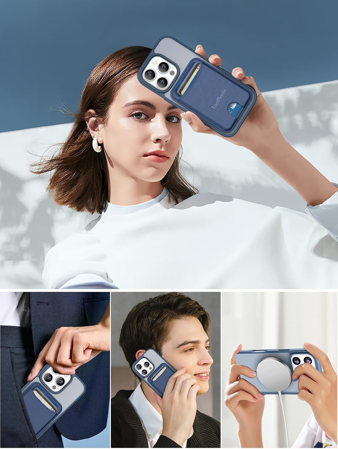 TopMade Mag-Safe Case for iPhone 16 Pro with Magnetic Card Holder Wallet, Mag-Safe Phone Case with Magnetic Wallet Fit 4 Cards, Shockproof Slim Case for iPhone 16 Pro 6.3 inch, Dark Blue - Image 8