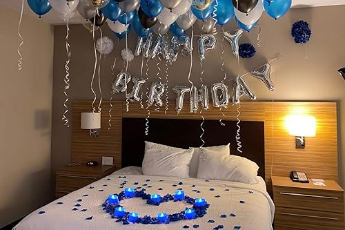 Miniatura 2 de SingTok Velas de té azul que funcionan con pilas, velas votivas azules parpadeantes sin llama para cumpleaños, bodas, fiestas, Navidad, decoraciones