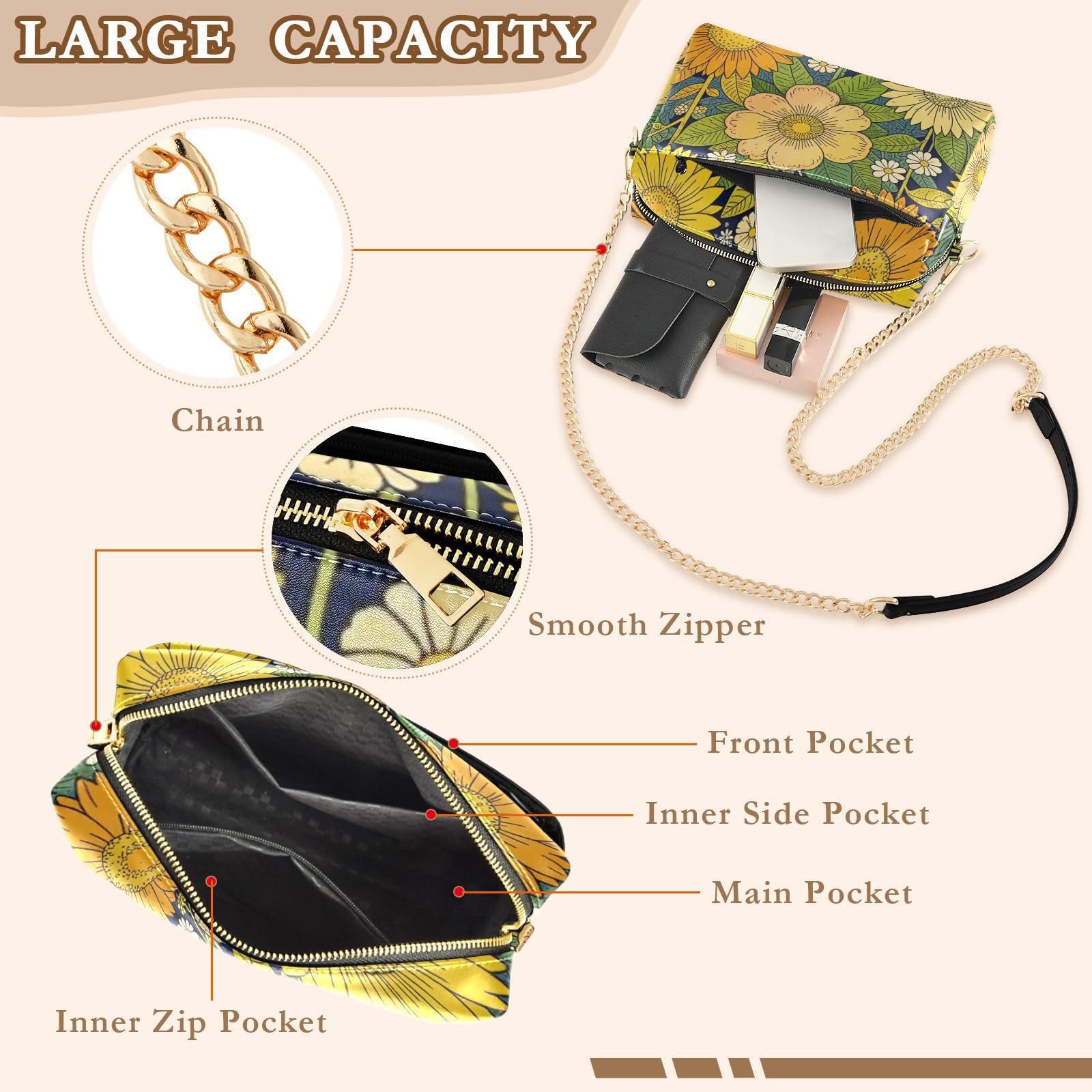 Bolso bandolera ligero con correa de cadena con capacidad de 2,5 L para