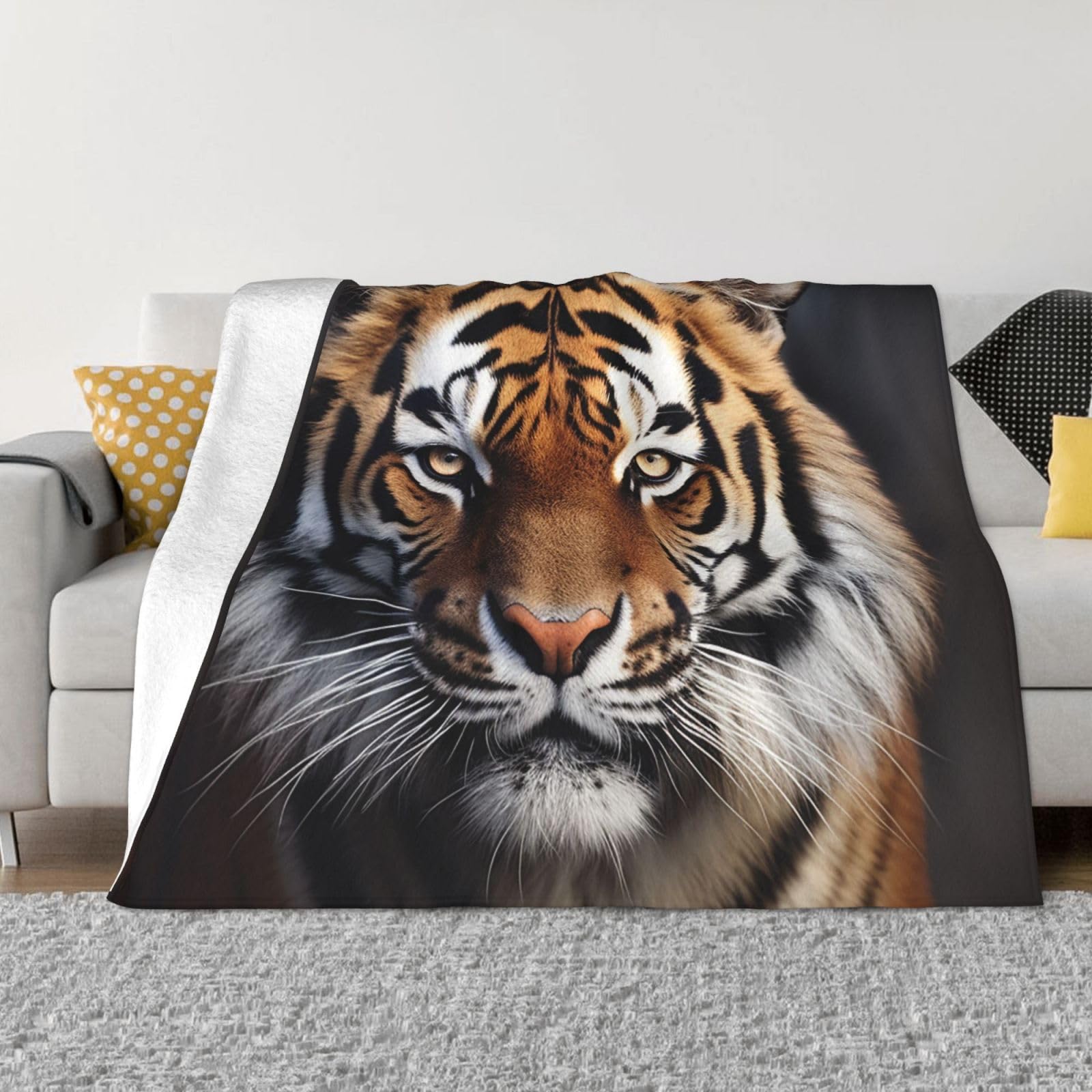 KLOPH Tiger Throw Blanket 40"x30" Flannel Fluffy Warm Blanket for Couch, Reversible Plush Blankets for Bed, Comfy Fuzzy Blanket for Sofa, Plush Lightweight-Blankets for All Season