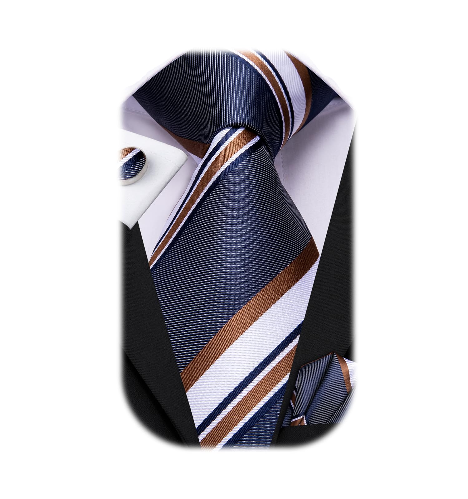 Dubulle Mens Paisley Striped Tie WOVEN Necktie for Men and Handkerchief Cufflinks Set Wedding Formal Business