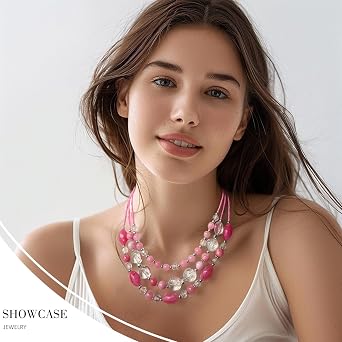 FULU AUTUMN Layered Statement Necklaces for Women Chunky Beaded Necklaces Costume Jewellery Valentines Gifts for Her