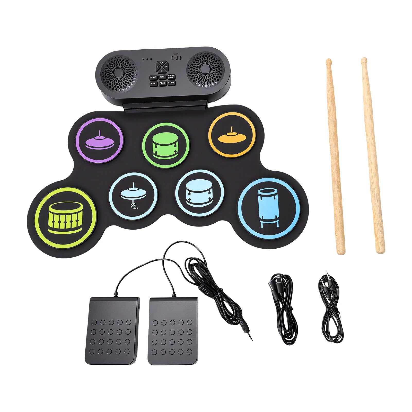 Dpofirs Batteria Elettronica Portatile Arrotolabile, Kit di Tamburi con Doppio Altoparlante Pad di Pratica Bacchette Registrazione e Riproduzione, Design Pieghevole for Principianti e