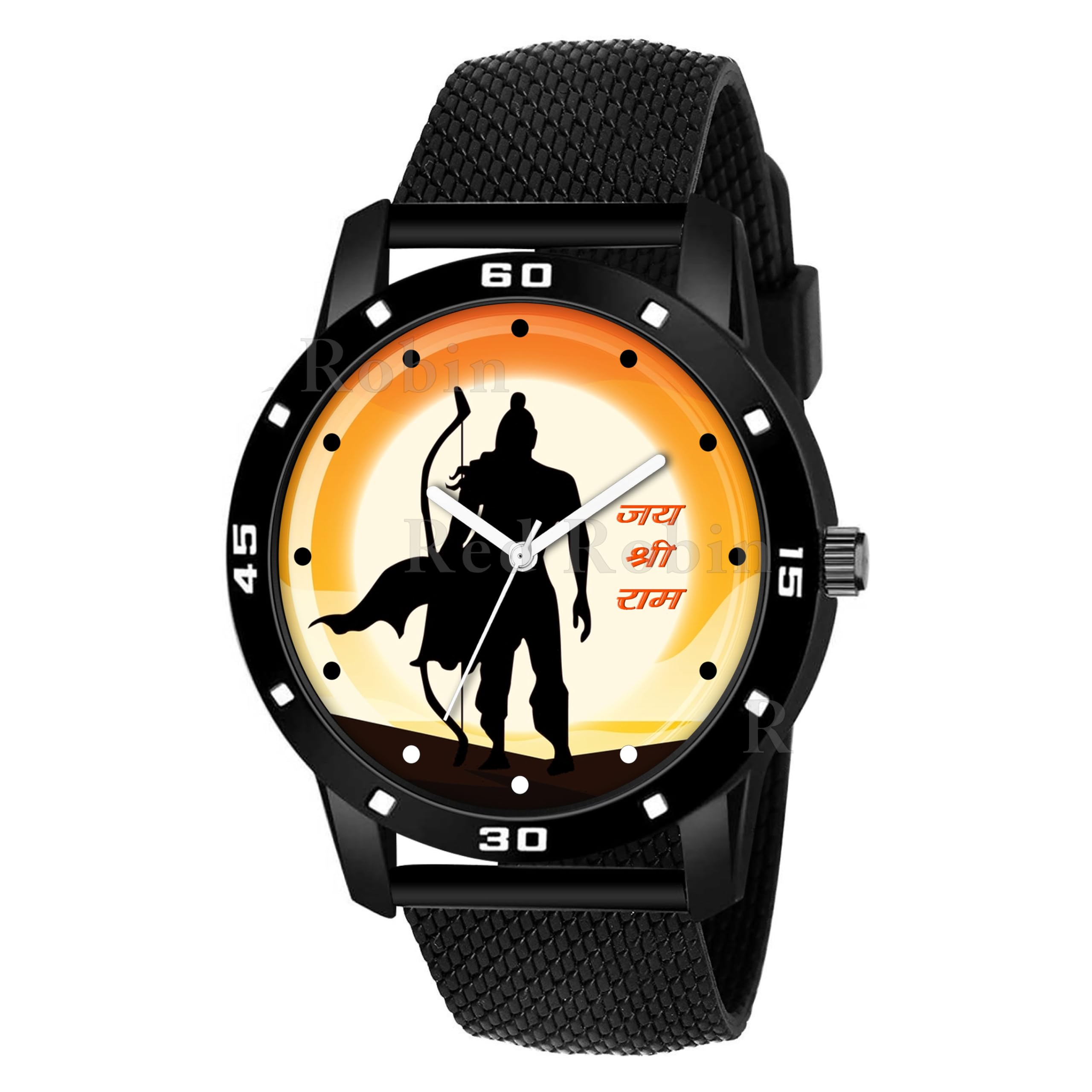 Gadgets World Analog Jay Shree RAM Design Yellow Dial Stylish Black Silicone Strap Wrist Watch for Hindu Men and Boys, Pack of 1 - Jay-Shree-RAM-AVO-BLK-SFR (B0CV7VTPLS) Amazon Price History, Amazon Price Tracker
