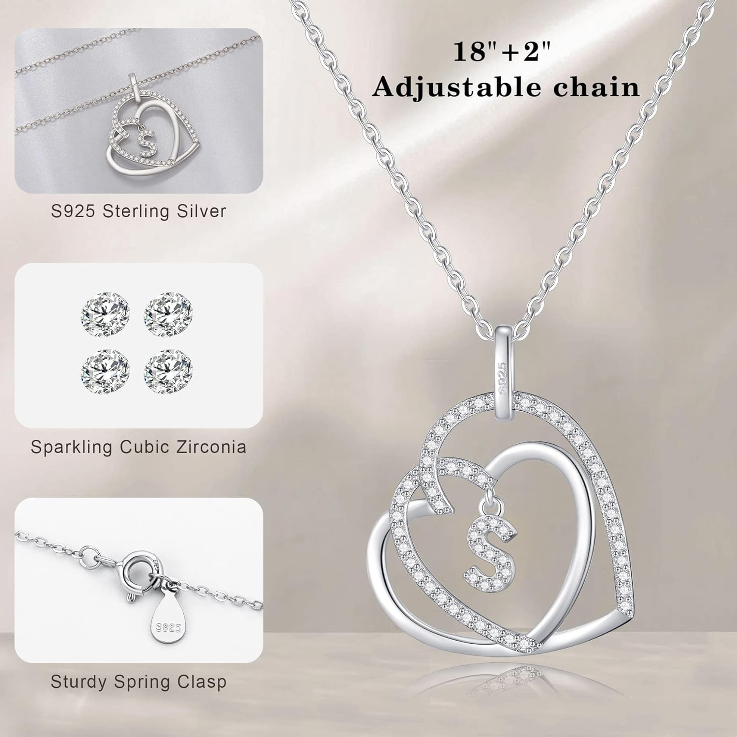 925 Sterling Silver Heart Initial Necklace Letter Pendant Necklace for Women - Christmas, Mother's Day, Valentine's Jewelry Gifts for Her, Mom, Wife, Girlfriend Birthday - Image 5