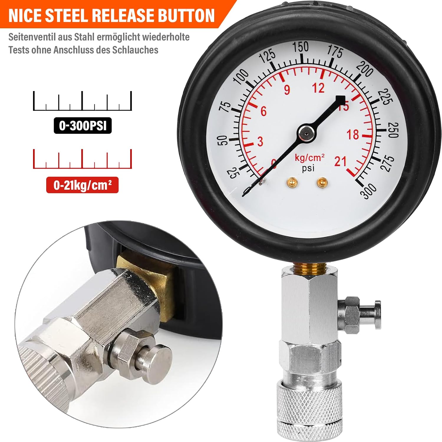 10 Pieces Engine Compression Tester kit with Spark Plug Tester and Metric Imperial Feeler Gauge for Automotives Car Motorcycle Truck with M10 M12 M14 M18 Adapters