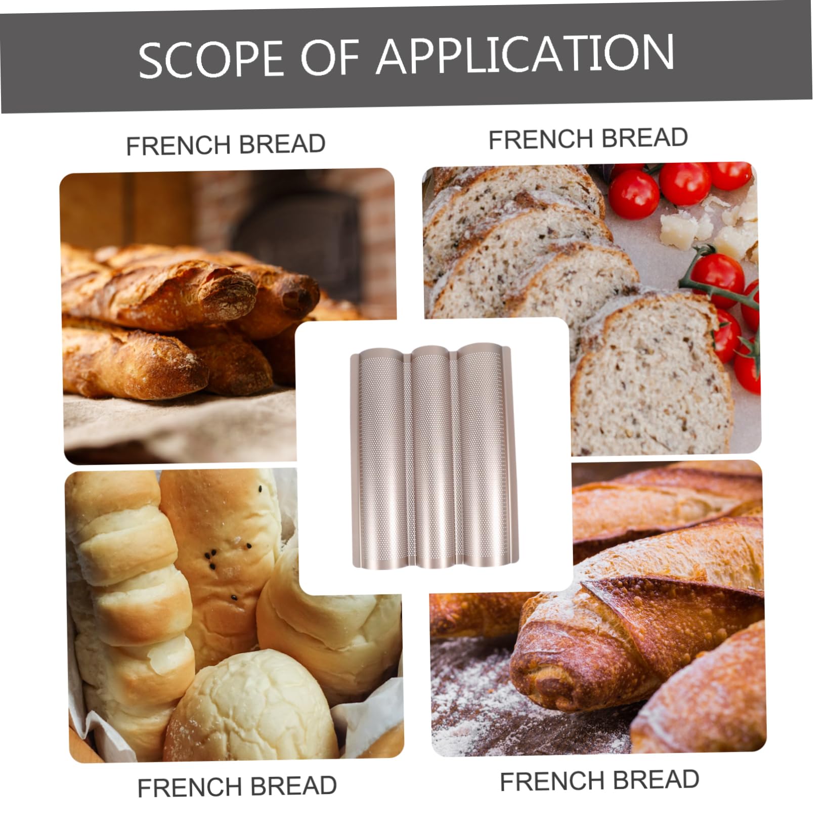 Molde para Hornear Baguettes Antiadherente de Acero al Carbono, Fácil de Limpiar, Dorado, para Casa y Panadería