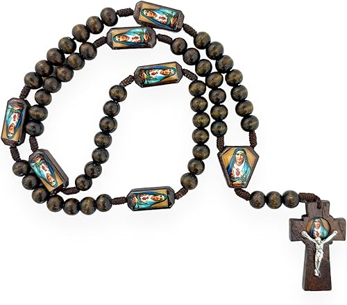 Nuestra Señora de los Dolores Virgen María Brown Cuentas de Madera Rosario Hecho a Mano Collar Religioso Regalo Religioso Rosario Virgen de los
