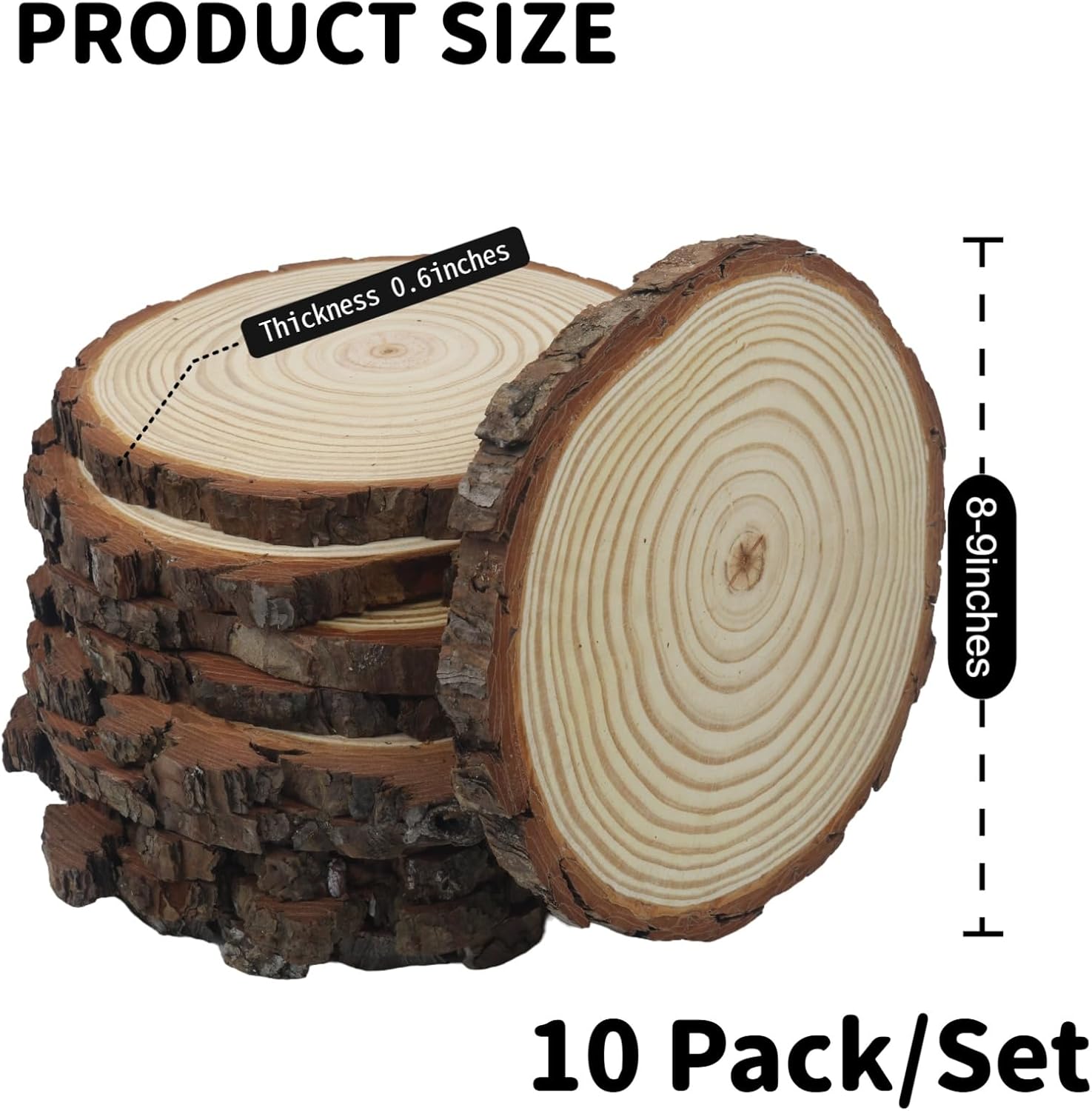 Large Wood Slices for Centerpieces, Natural Rustic Wooden Rounds, 8-9 Inch, Set of 10, for Wedding Tables, Events, Home Decor - Image 4