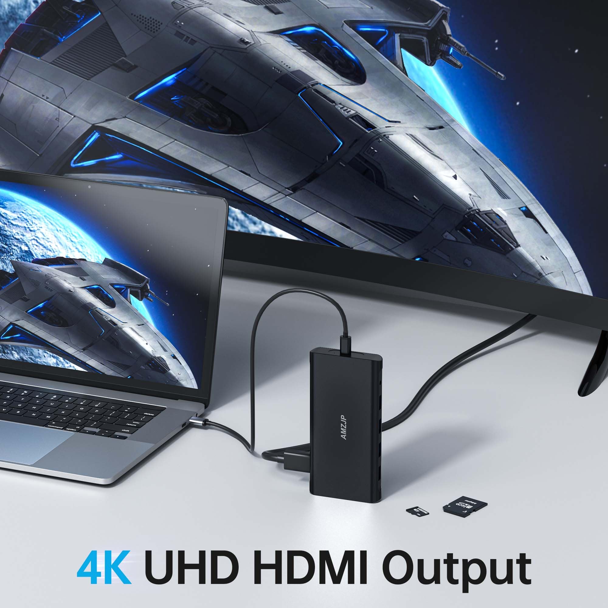Accessoire Connectivité Ordinateur Portable Hub Usb C Adaptateur, Usb-C Vers Hdmi 4K Pd 100W, Lecture De Carte Sd Hub USB C 8 En 1