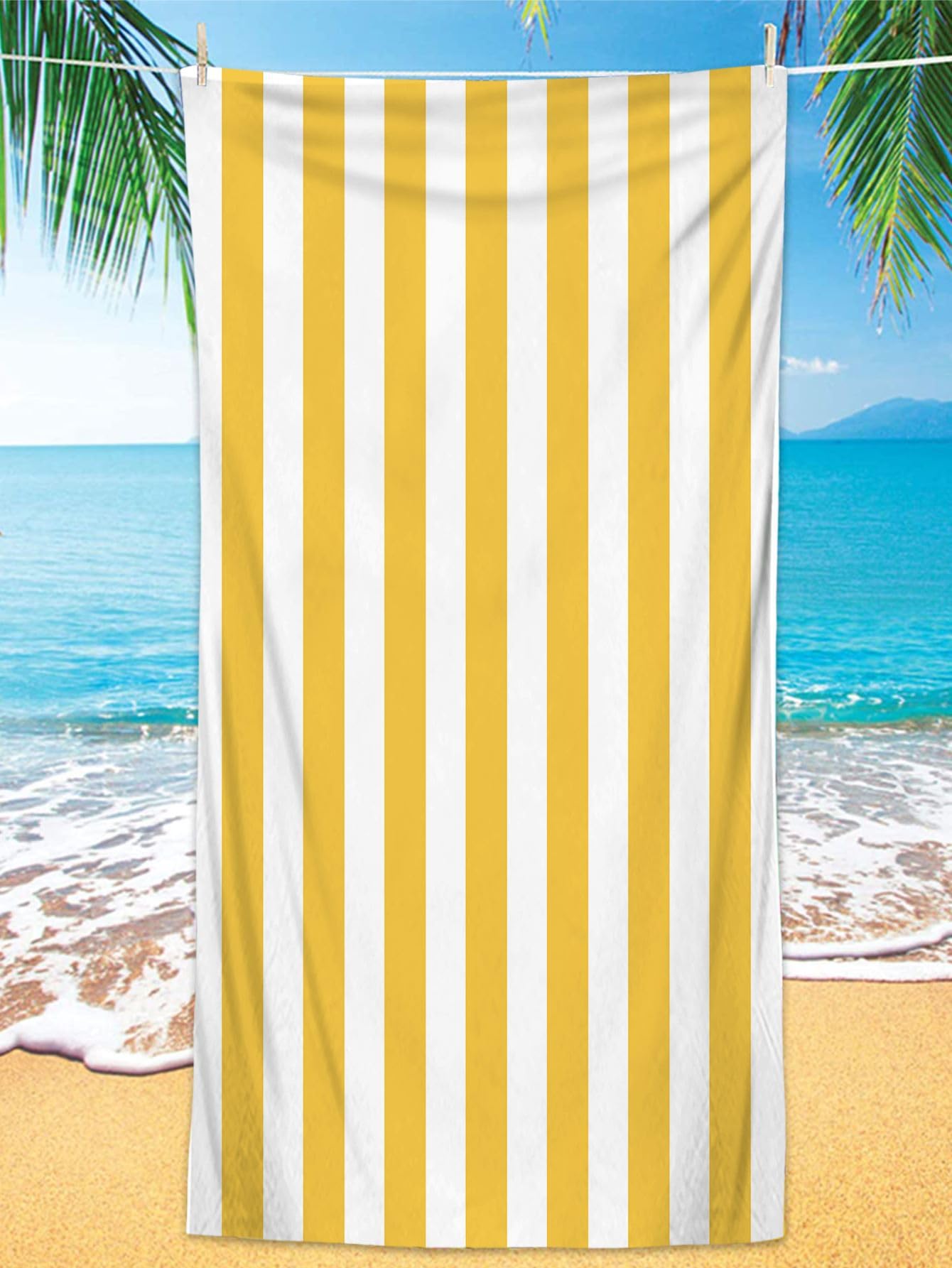 Zzdxw Stripe Yellow White Beach Towel Bath Towels Large Soft Swimming Towels For Adults Children Microfibre Beach Towel For Travel Towel Sports Gym Beach Towel 70X150cm