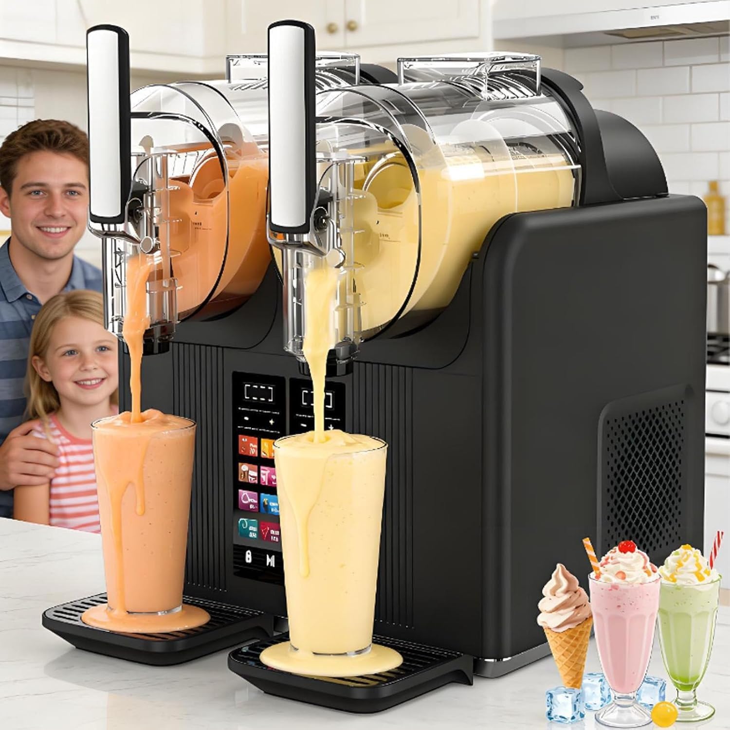 Wytwornica Do Mrożonych Napojów, 430 W, 2 L/0,53 Galona, ​​Komercyjna, 7-W-1, Granita I Milkshake Z Automatycznym Czyszczeniem, Wyświetlacz Led, Smoothie, Margarity, Lody(Black)
