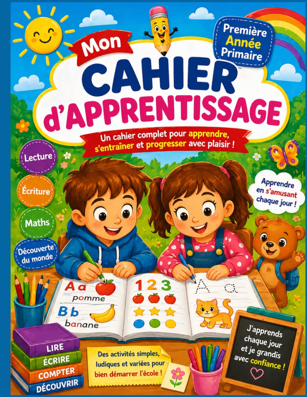Mon Cahier d’Apprentissage – Première Année Primaire: Un cahier complet pour apprendre, s’entraîner et progresser avec plaisir !