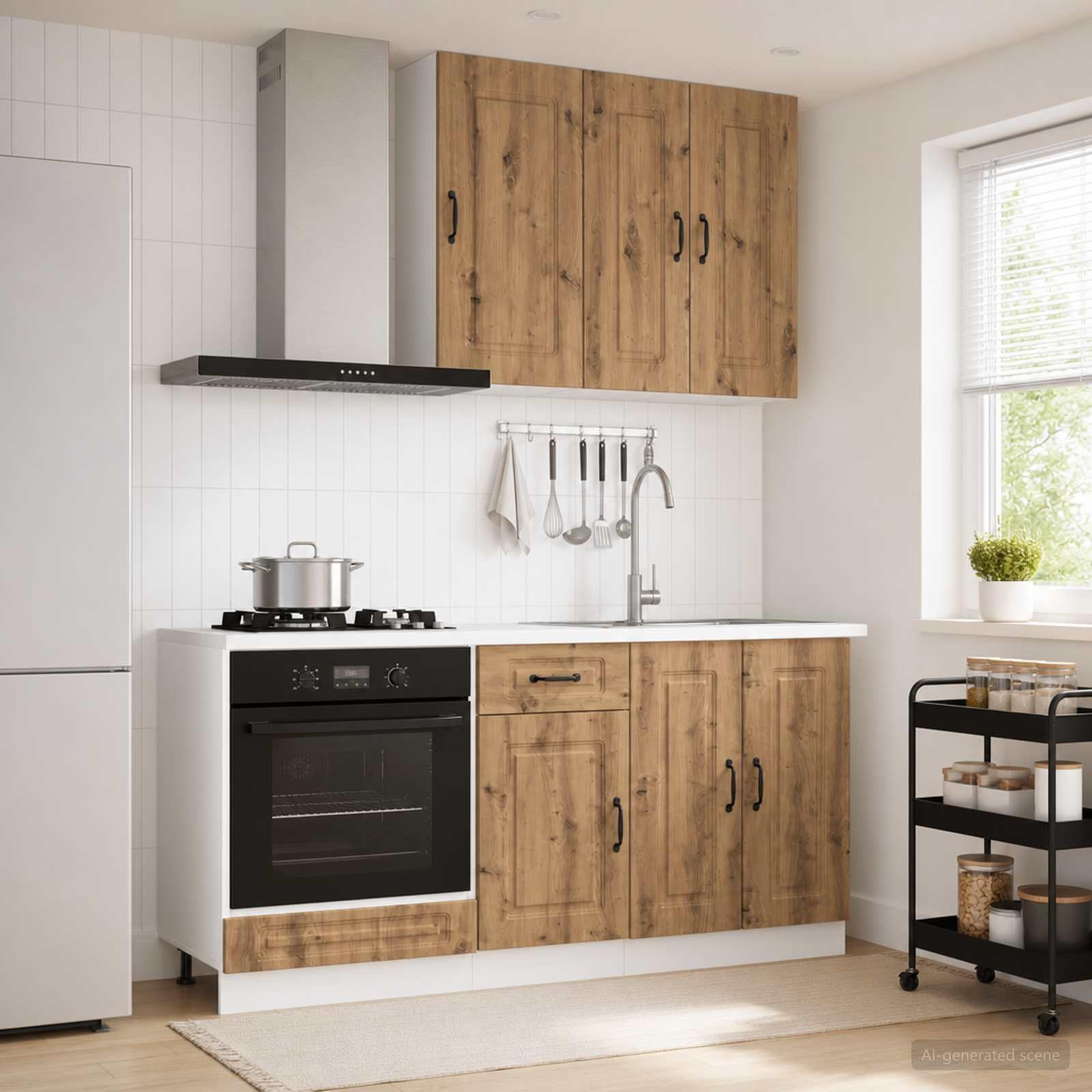 Kalmar - Mobile da cucina in rovere Artisan, 5 pezzi, con armadietto sospeso, armadietto sottostanza, piano di lavoro e spazio per cucina, sala da pranzo e caffetteria
