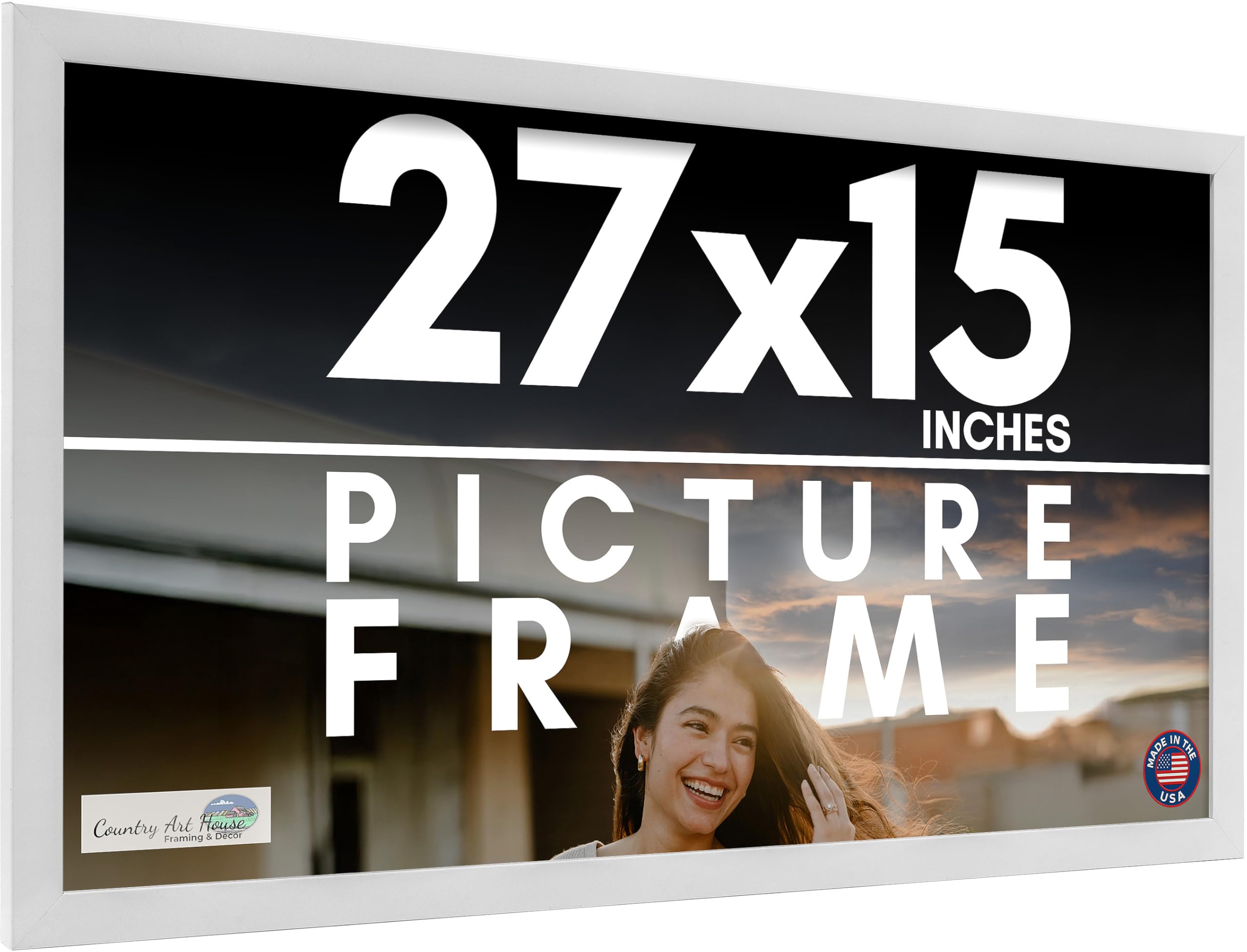 Amazon.com - 27x15 Frame White Solid Wood Picture Frame Includes
