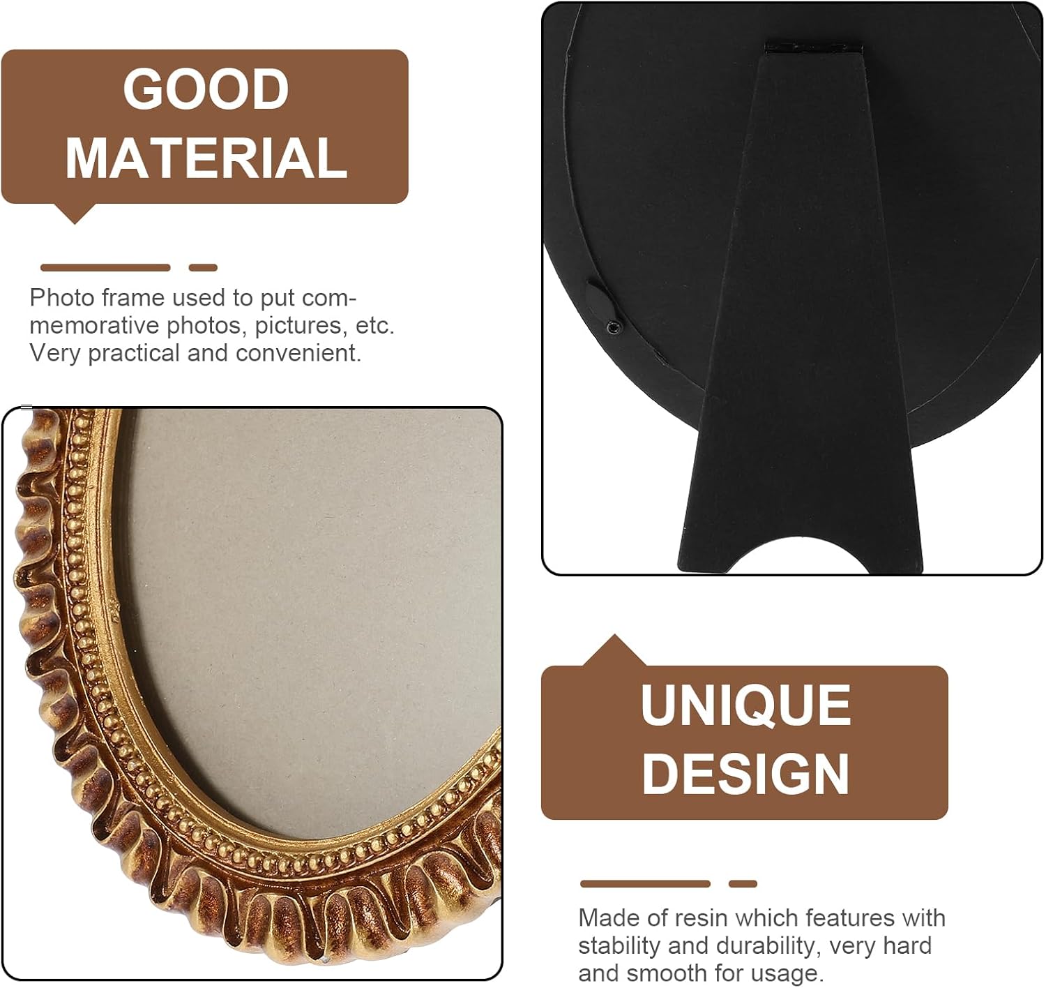 LUOZZY 2 Pcs Oval Bow Picture Frame Antique Ornate Photo Frame for Wall Table Top Display Decorations (Gold)