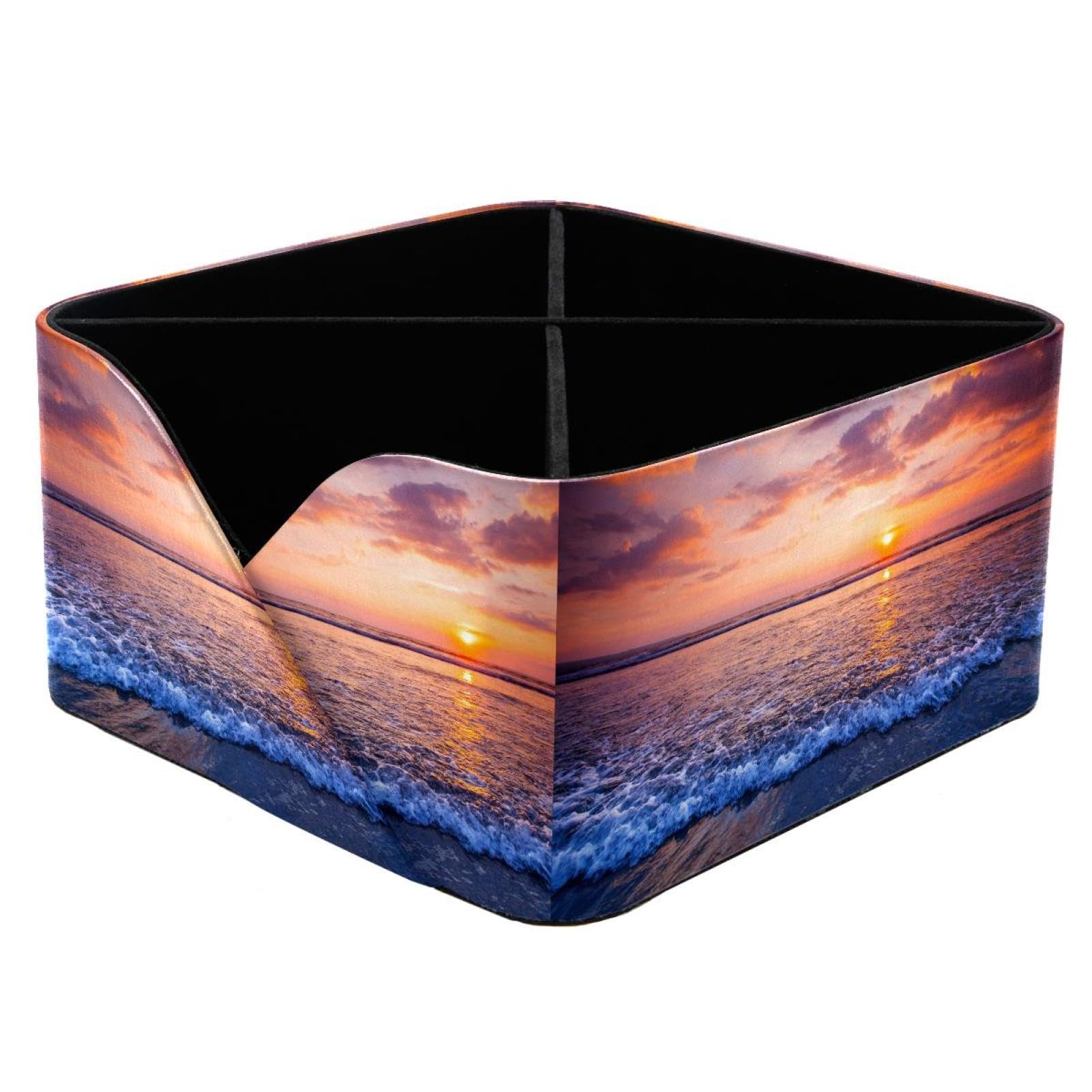 KengjuTesu Sea with Surf Waves Sunset Sky Desktop Organizer Pen Holder, Rectangular Pencil Cup for Office, Study and Makeup Stations