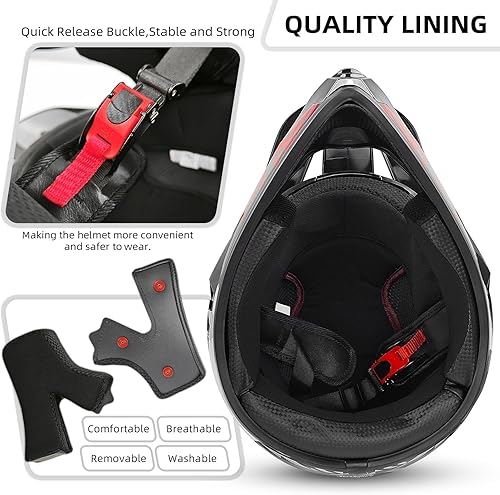 Miniatura 6 de SPARK DOT - Casco de motocross juvenil, casco de motocross para niños, cara completa, ligero y transpirable para bicicleta eléctrica todoterreno,