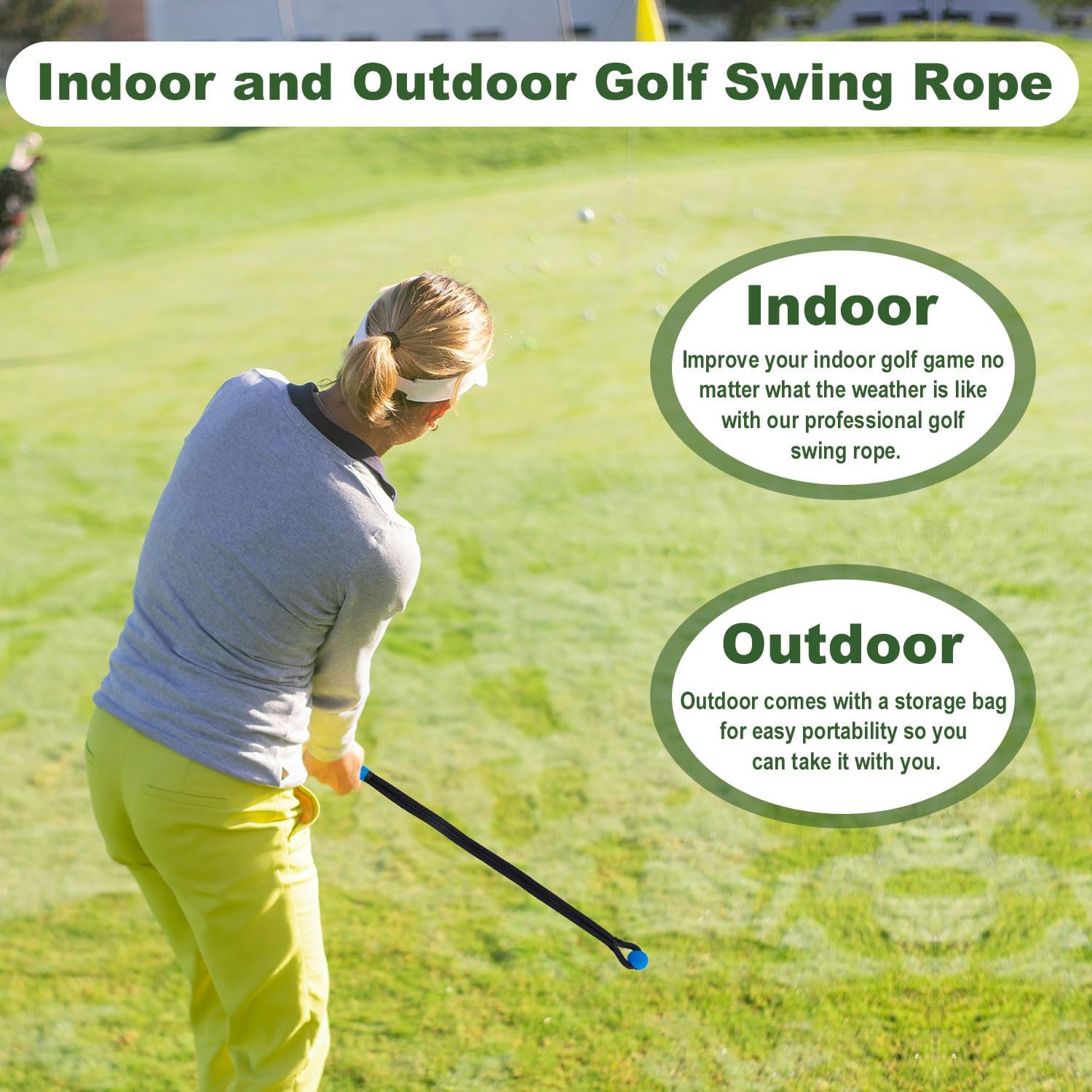 Gosknor Golf Rope Swing Trainer, Rope Golf Training Aid with Storage Bag Multi-Purpose Golf Training Rope Golf Gifts Golf Rope Trainer for Strength Control Physical Training