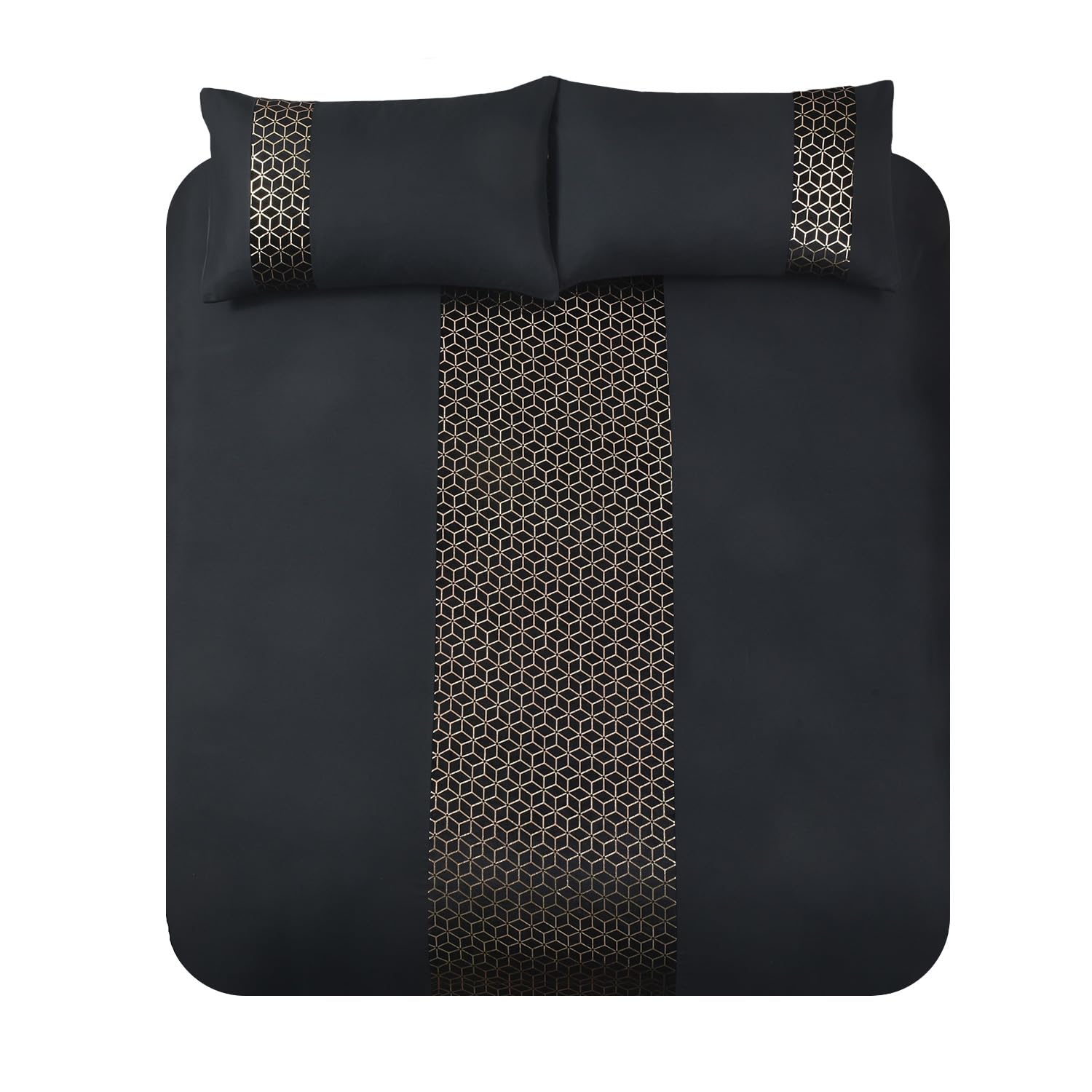 Velosso Sparkle Reversible Single Bed Duvet Cover Set, Geometric Gold Metallic Foil Design, Hotel Quality 2 Piece Bedding Set with 1 Pillowcase, Button Closure (Black)