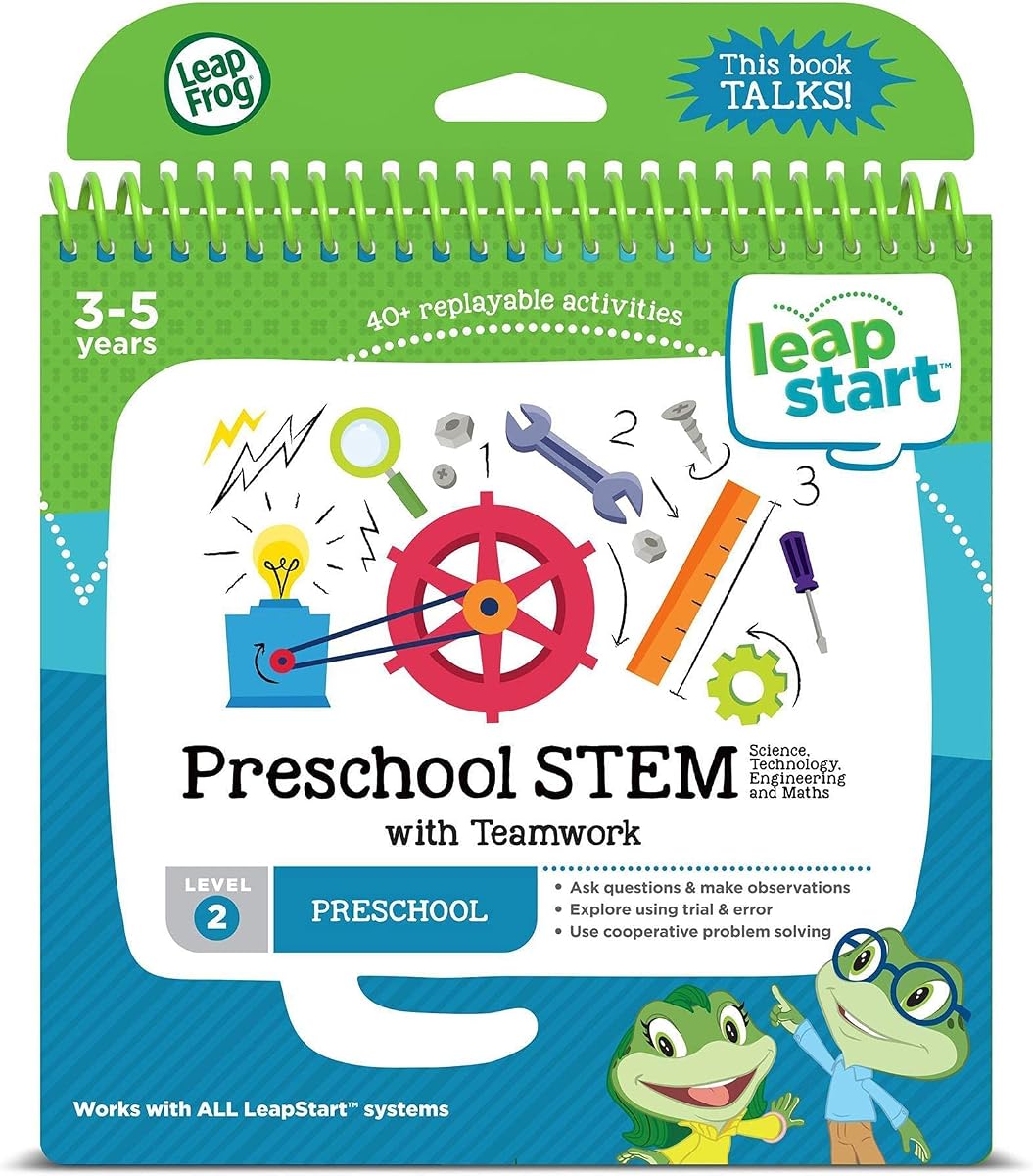 Libro de actividades de preescolar LeapStart: STEM (ciencia, tecnología, ingeniería, matemáticas) de preescolar y trabajo en equipo (requiere el sistema LeapStart)