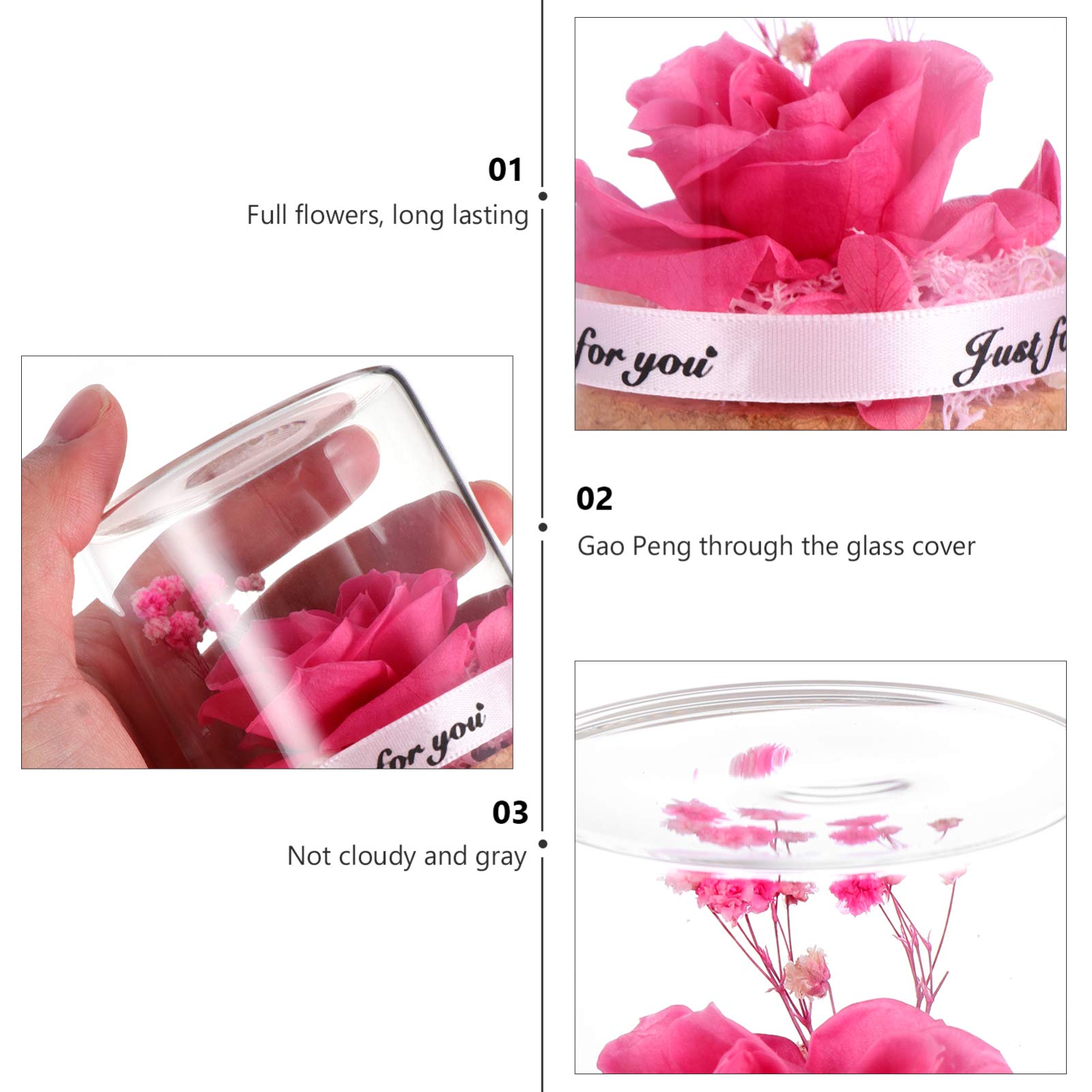 Preserved Flower In Glass Dome Everlasting Forever Handmade Flower Artificial Flower Bonquets Valentines Day Gifts Pink - Image 3