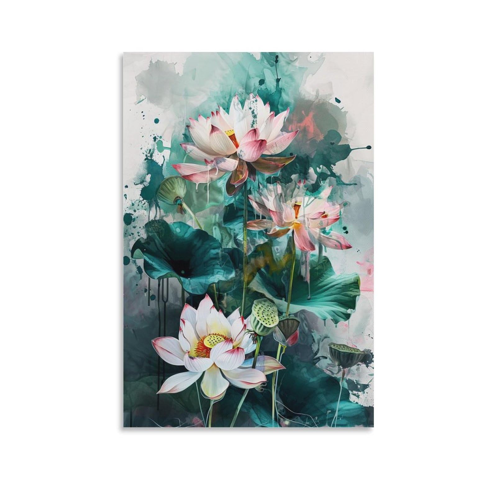 Amazon.co.jp: 絵画 ほっそりと咲く蓮の水墨画インテリア 絵画