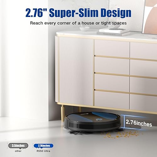 Miniatura 3 de Coredy R550 Ultra Robot Vacuum Cleaner, 2200Pa Strong Suction, 2.72 Inch Thin, 130 Mins Runtime, Upgraded Smart Sensor Protection, Super Quite,