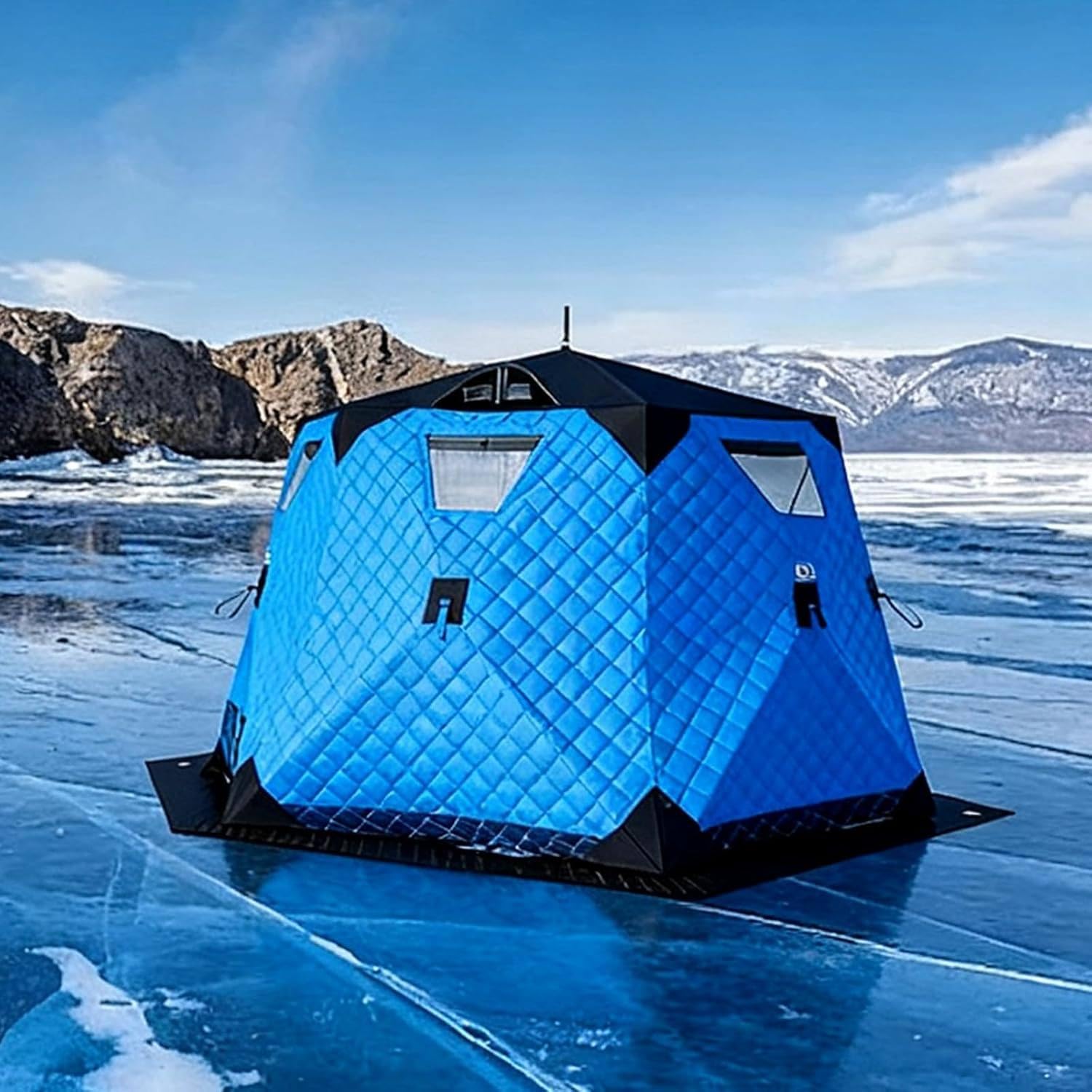 Izolowany Namiot Do Wędkowania Na Lodzie, Namiot Do Wędkowania Na Lodzie Pop-Up, Sześciokątne Chatki Do Wędkowania Na Lodzie Ice Shanty, Struktura Linkowa Pop-Up, Otwory Okienne Do Usunięcia Blue