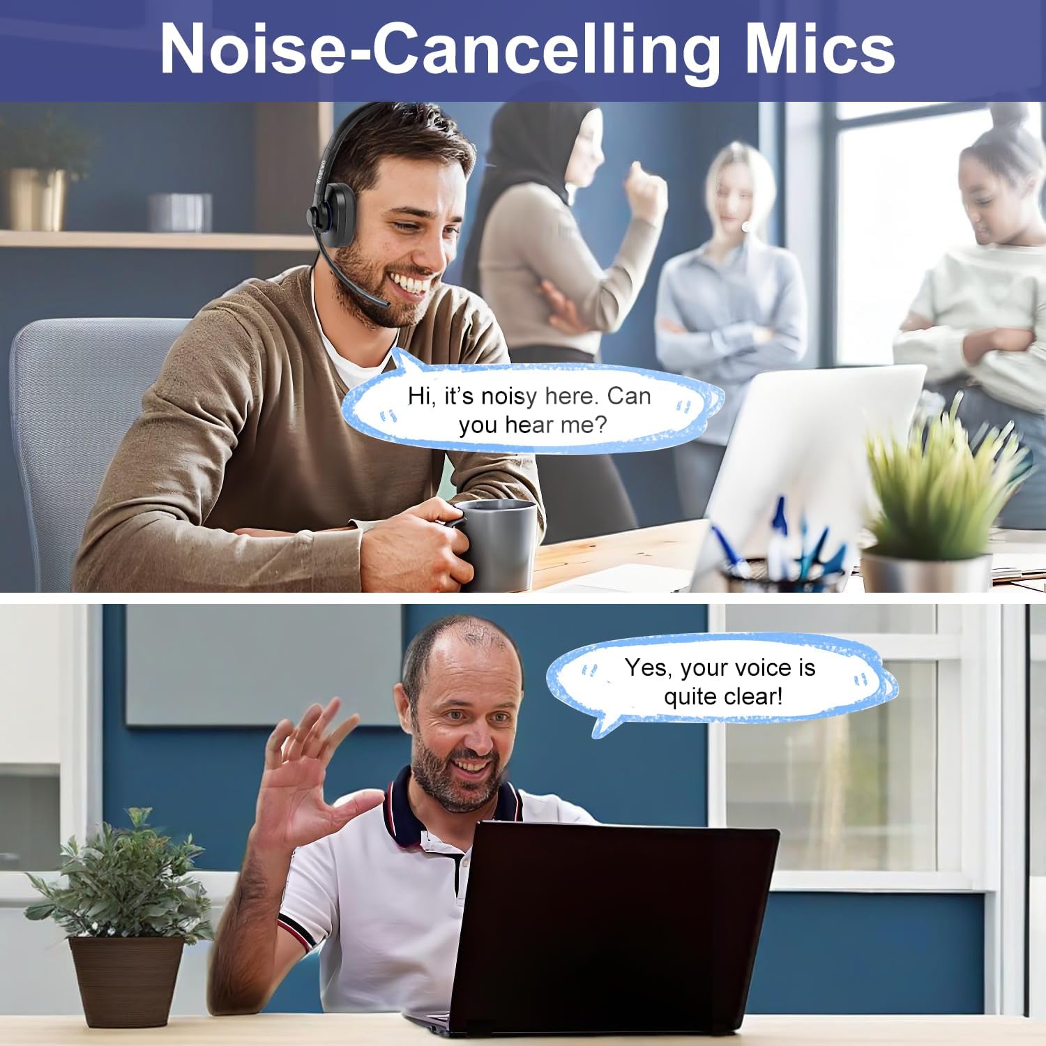 Wireless Bluetooth Headset with CVC8.0 Noise-Cancelling Microphone & Mic Mute, Class 1 V5.1 Bluetooth Headphone for Work/Ms Teams/Zoom/Home/Office/Computer/Cell Phone/Laptop, 30H+ Talking Time - Image 2