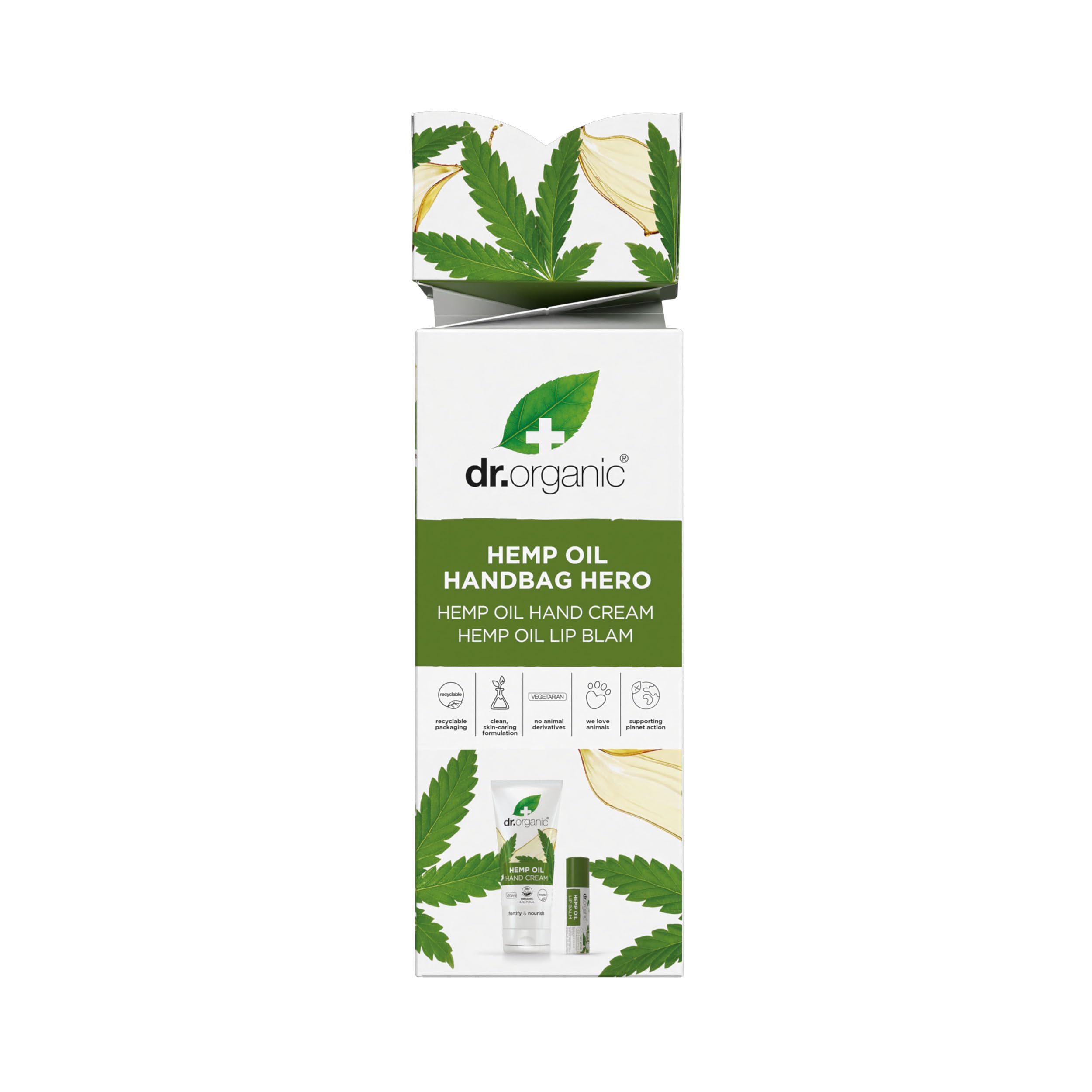 Dr Organic Hemp Oil Hand Bag Hero Gift Set, with Hand Cream & Lip Balm, Moisturising, Restoring, Natural, Vegan, Cruelty-Free, Paraben & SLS-Free, Recycled & Recyclable, Organic