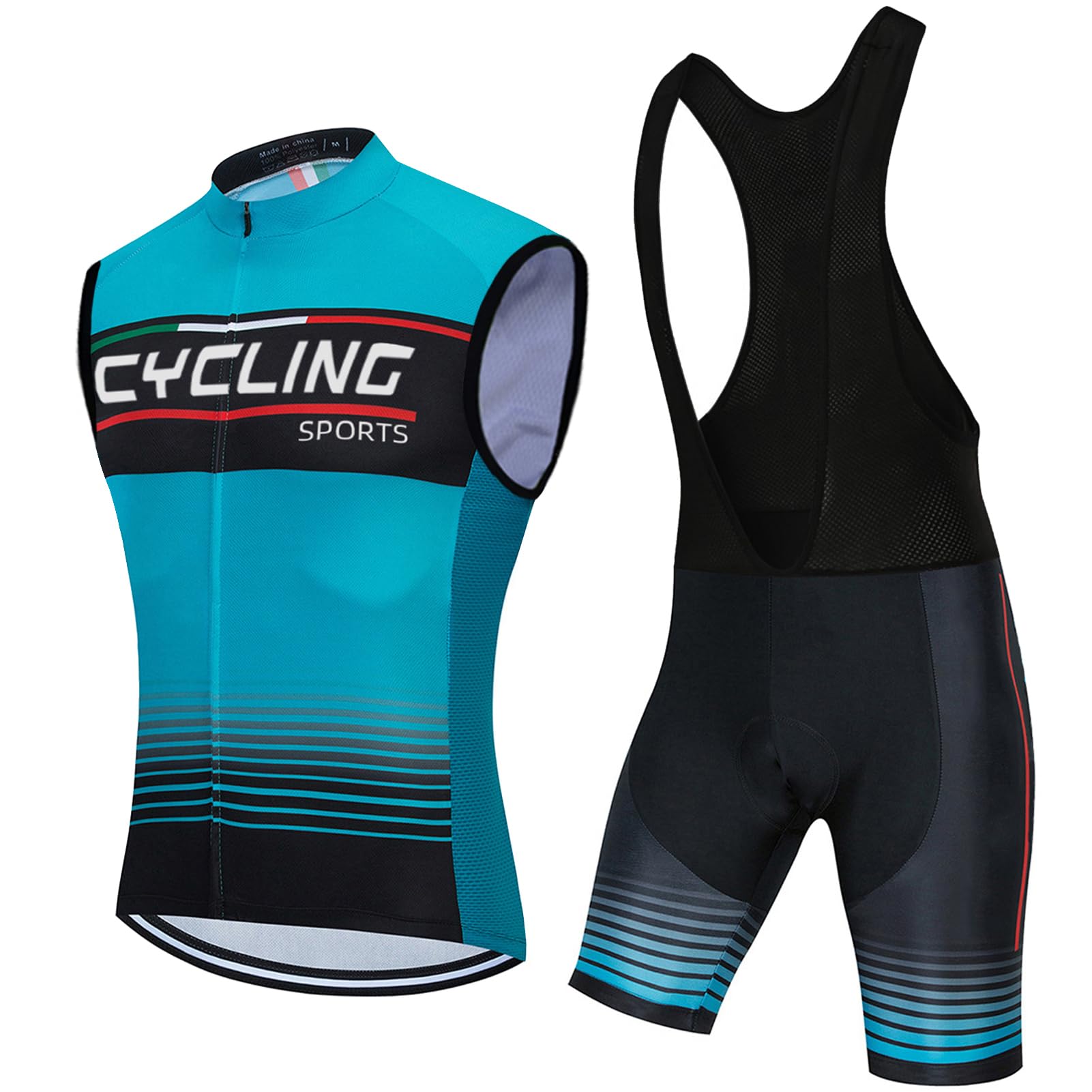 Conjunto Ciclismo Hombre Verano Ropa Bici MTB Maillot Ciclista Sin Mangas,Traje Bicicleta Chaleco Ciclo y Culotte Tirantes con 9D Gel Acolchado,Completa Jerseys Sleeveless Transpirable Secado Rápido