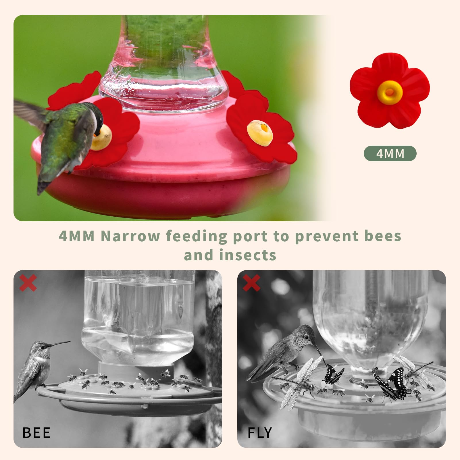30 Sets Kolibri-Futterspender Ersatzblumen – Rot, 3 Cm, Bienensicher, Aus Kunststoff, Für Draußen