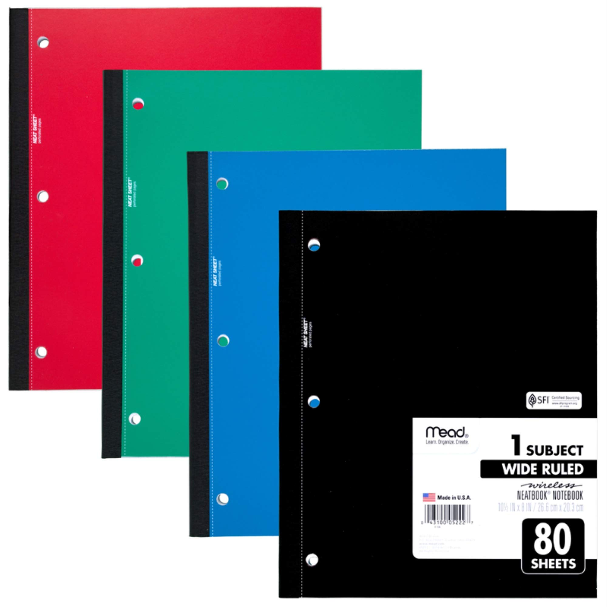 Mead 05222 Wireless Neatbook Notebook, Wide Rule, 10 1/2 x 8, White, 80 Sheets