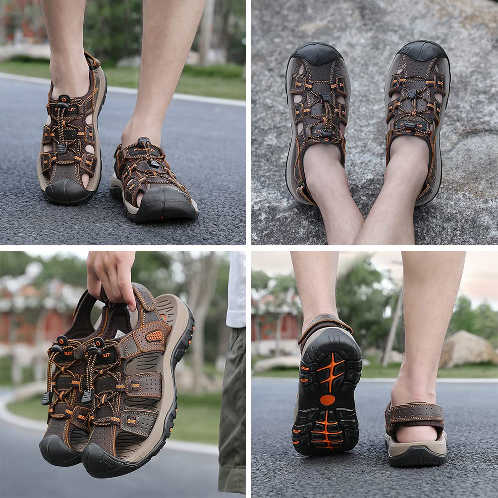 FLARUT Homme Sandales de Randonnée Orteil Fermé Crochet&Boucle De Plein air Randonnée Cuir Chaussures