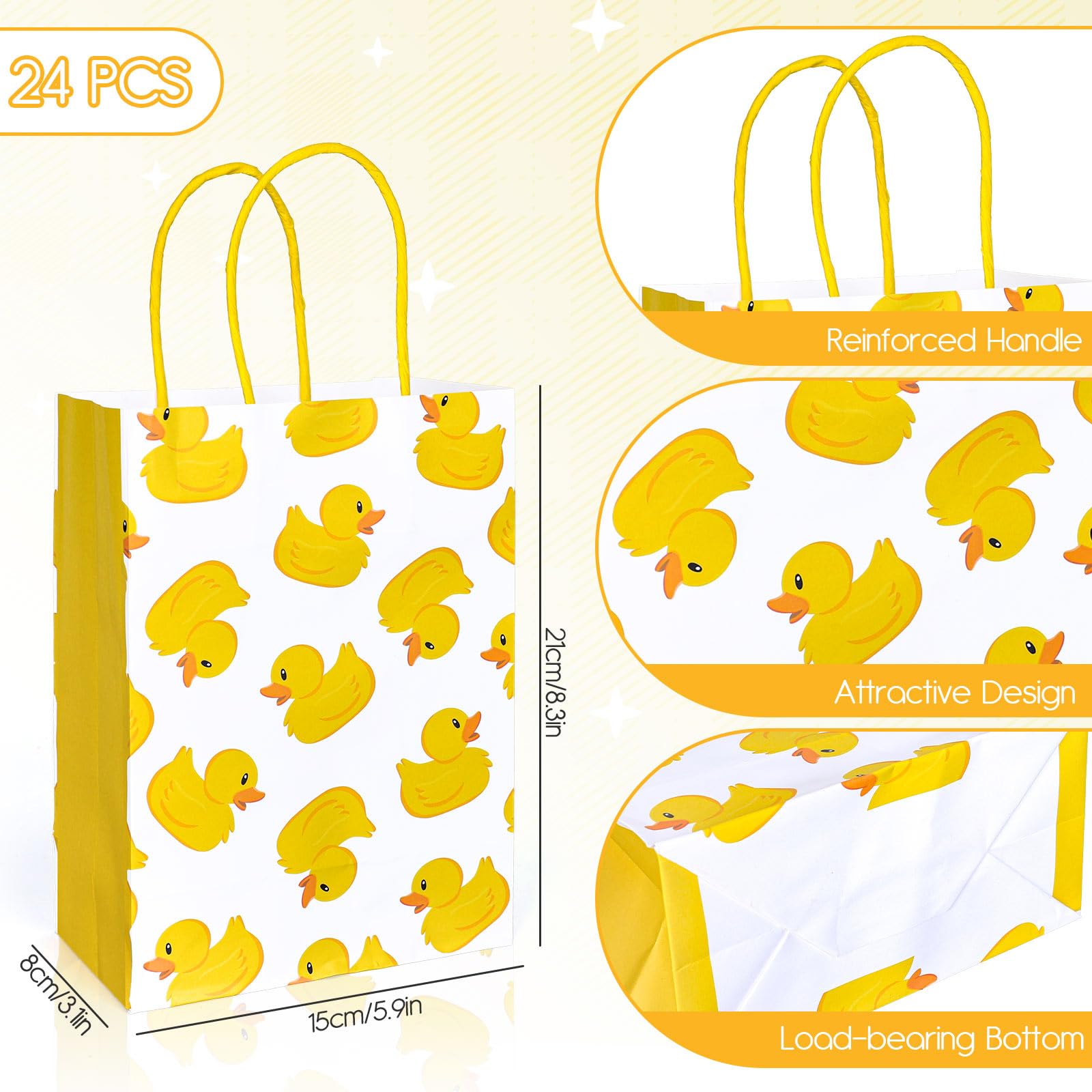 JarThenaAMCS 24Pcs Yellow Duck Paper Bags Rubber Duckies Treat Gift Bags With Handles Candy Goodie Bags For Baby Shower Birthday Party Supplies - View #3