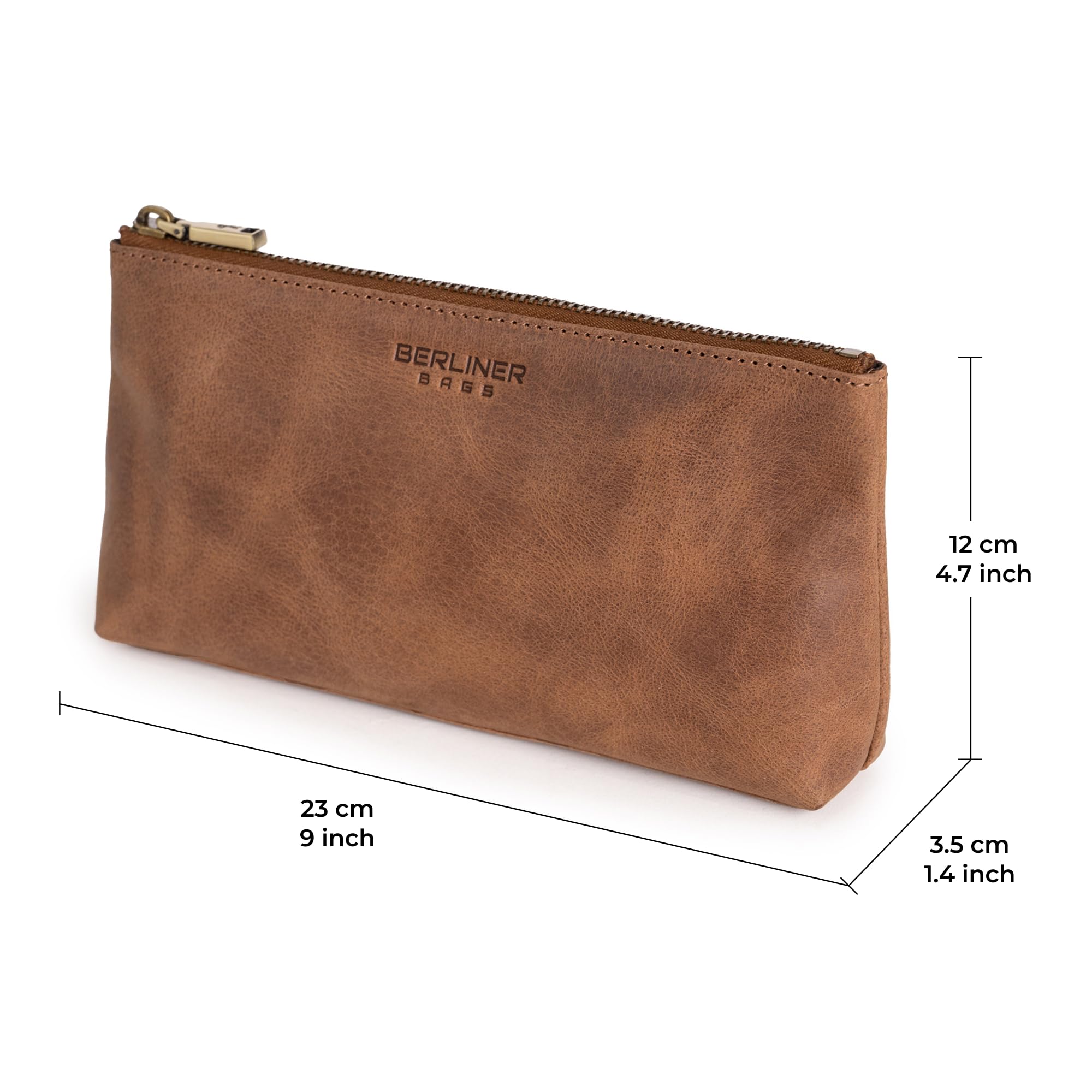 Berliner Bags Trousse Porta Cosmetici Anna S in Vera Pelle, Pochette Compatta con Zip per Make-up e Accessori da Viaggio, Donna – Marrone