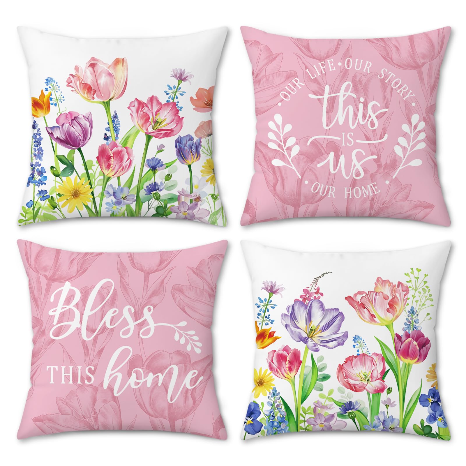 Bonhause Kussenhoezen, 45 x 45 cm, fluweel, zachte decoratieve kussenhoezen, roze, lente, sierkussenovertrekken voor bank, slaapkamer, auto, thuis, lente, decoratie, set van 4 Bonhause Kussenhoezen, 45 x 45 cm, fluweel, zachte decoratieve kussenhoezen, roze, lente, sierkussenovertrekken voor bank, slaapkamer, auto, thuis, lente, decoratie, set van 4