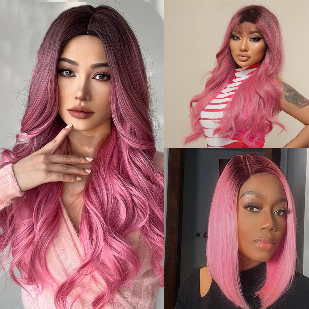 Amazon.com : 1B/Pink Straight Bundles Human Hair Ombre  display picture 2