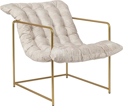 GIA Silla decorativa moderna de mediados de siglo para sala de estar, dormitorio y oficina, juego de 1, tapizada en tela de terciopelo beige con