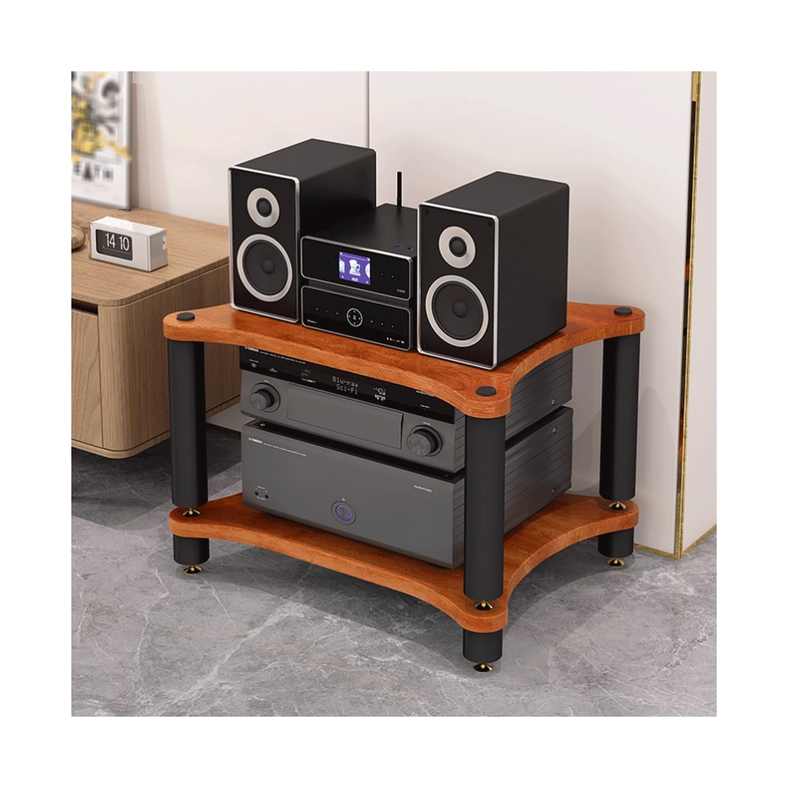 Soporte de madera HIFI de 2 niveles con patas amortiguadoras para el salón