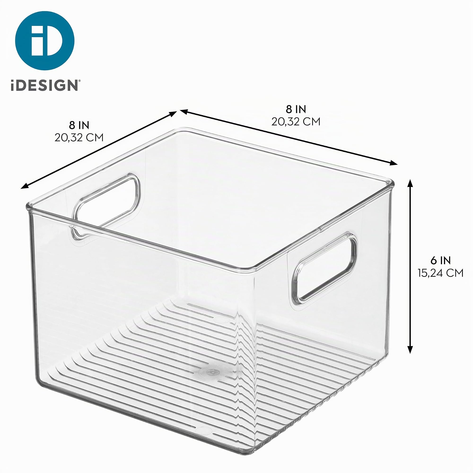 iDesign Cabinet/Kitchen Binz Aufbewahrungsbox, große Ordnungsbox aus Kunststoff, quadratisches 4er-Set Küchen Organizer, durchsichtig, 20-cm by 20-cm by 15-cm