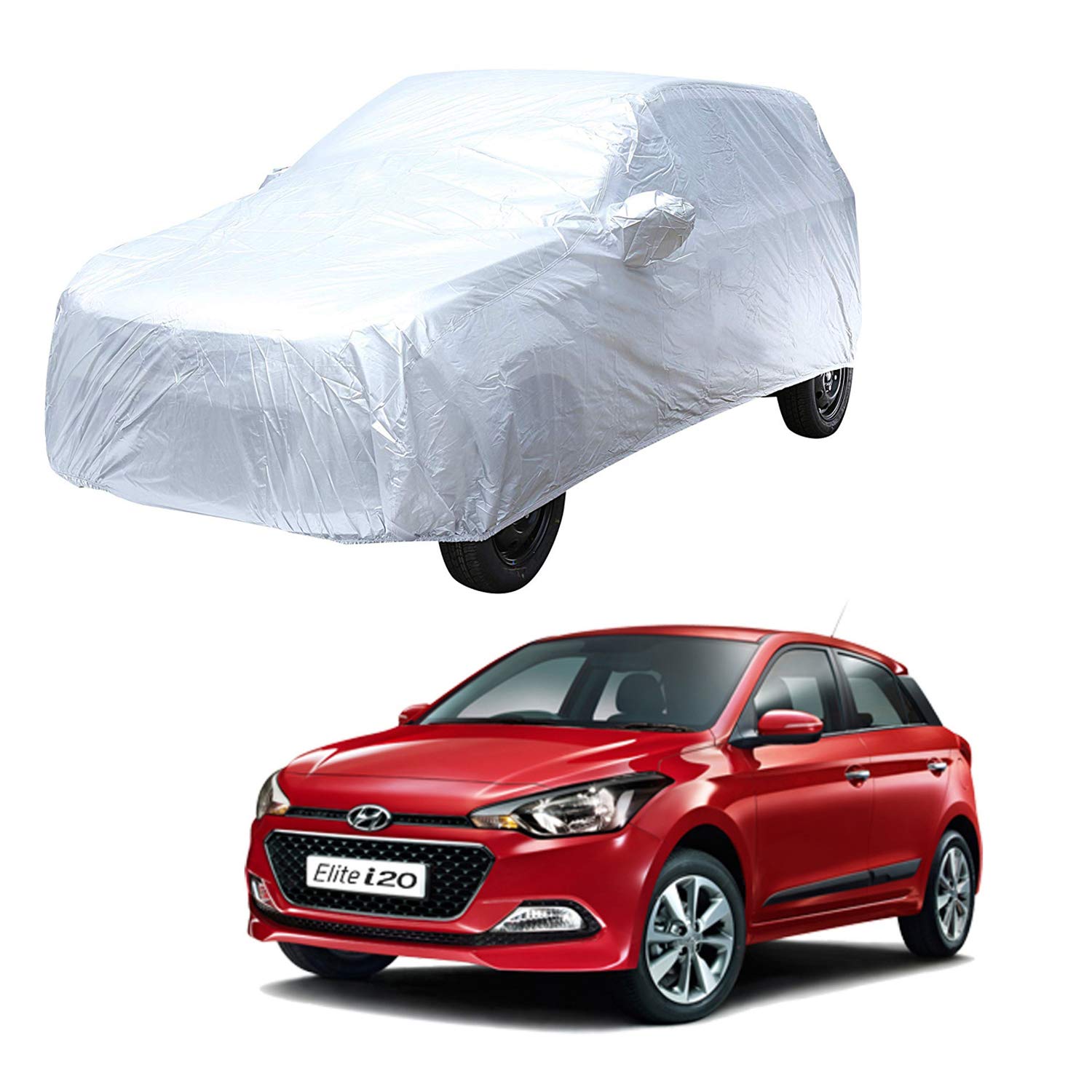 Car Body Cover for Hyundai Elite i20 (2017) (Mirror Pocket, Double Stiched) (Silver Matty)