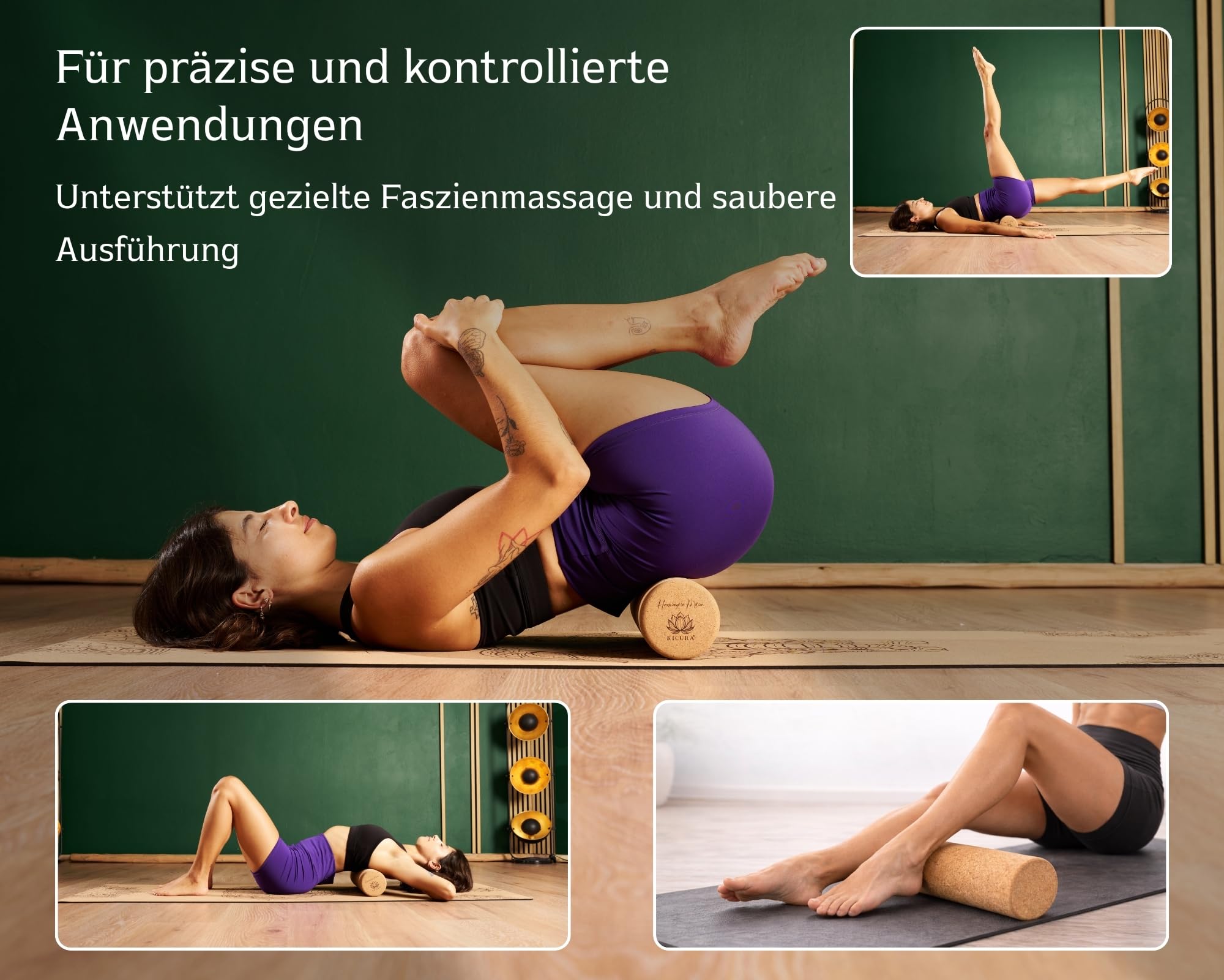 Kork Faszienrolle aus Naturkork, 40 cm lang, Ø 10 cm, hart, für Faszienmassage, Yoga und Pilates