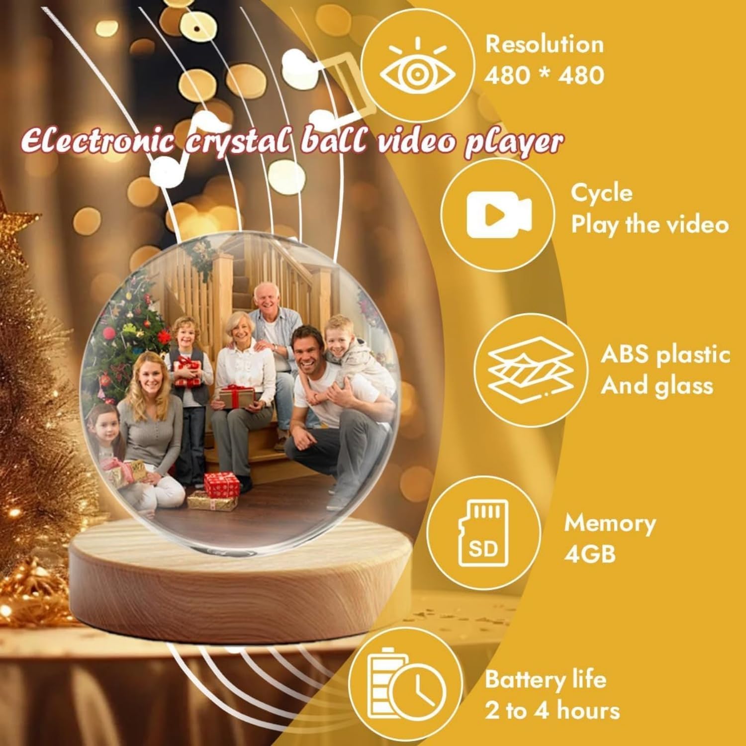 2.7" Upgraded Crystal Ball Video Player Supports WiFi,Personalized Digital Memory Display, Uploadable Videos & Photos, DIY Gift for Anniversary, Birthday (White)